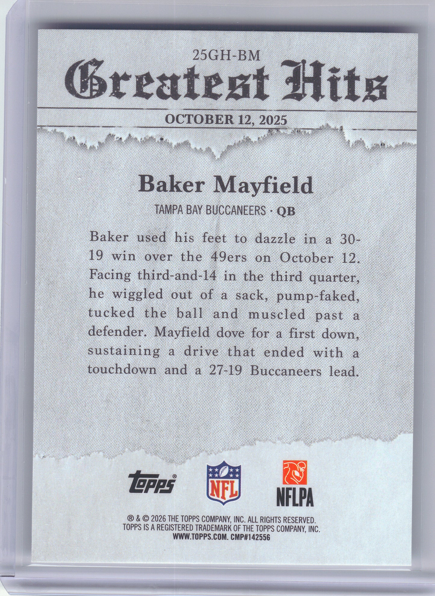 2026 Topps Flagship #25GH-BM Baker Mayfield 2025 Greatest Hits Tampa Bay Buccaneers
