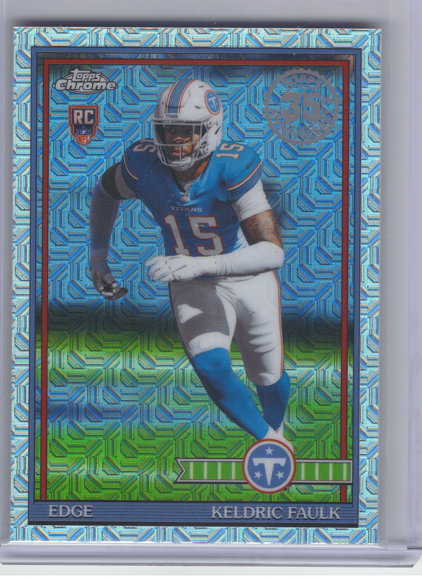 2026 Topps Flagship #91TRC-44 Keldric Faulk 1991 Topps Flagship Football Rookies Chrome Mojo Chrome Tennessee Titans