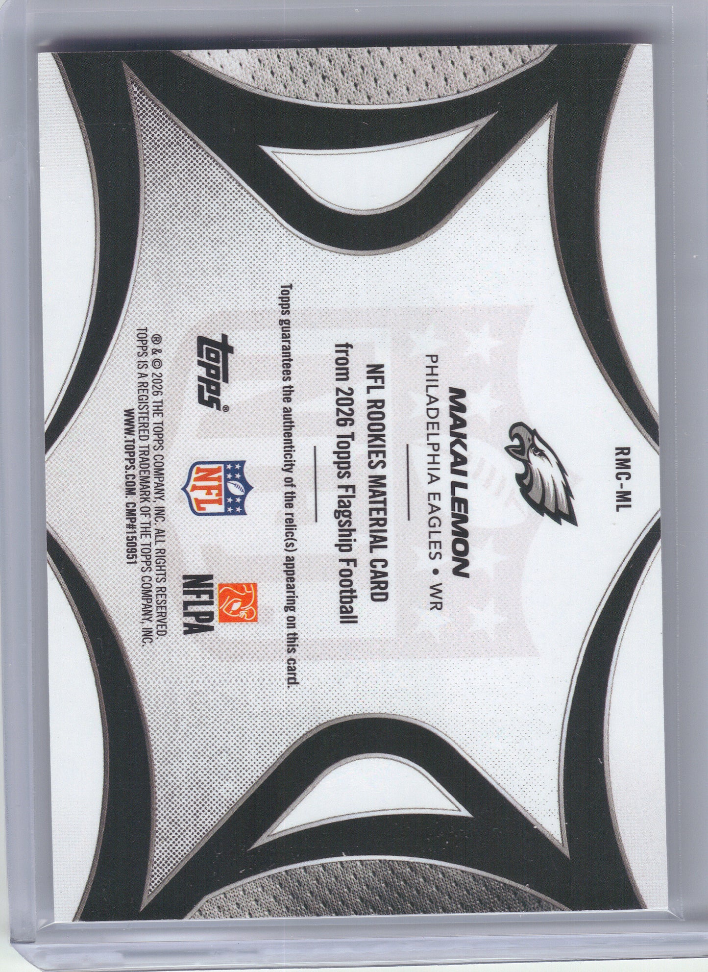 2026 Topps Flagship #RMC-ML Makai Lemon NFL Rookie Materials Philadelphia Eagles MEM