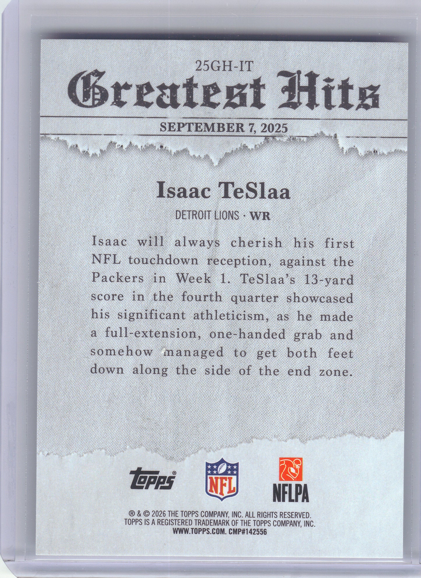 2026 Topps Flagship #25GH-IT Isaac TeSlaa 2025 Greatest Hits Detroit Lions