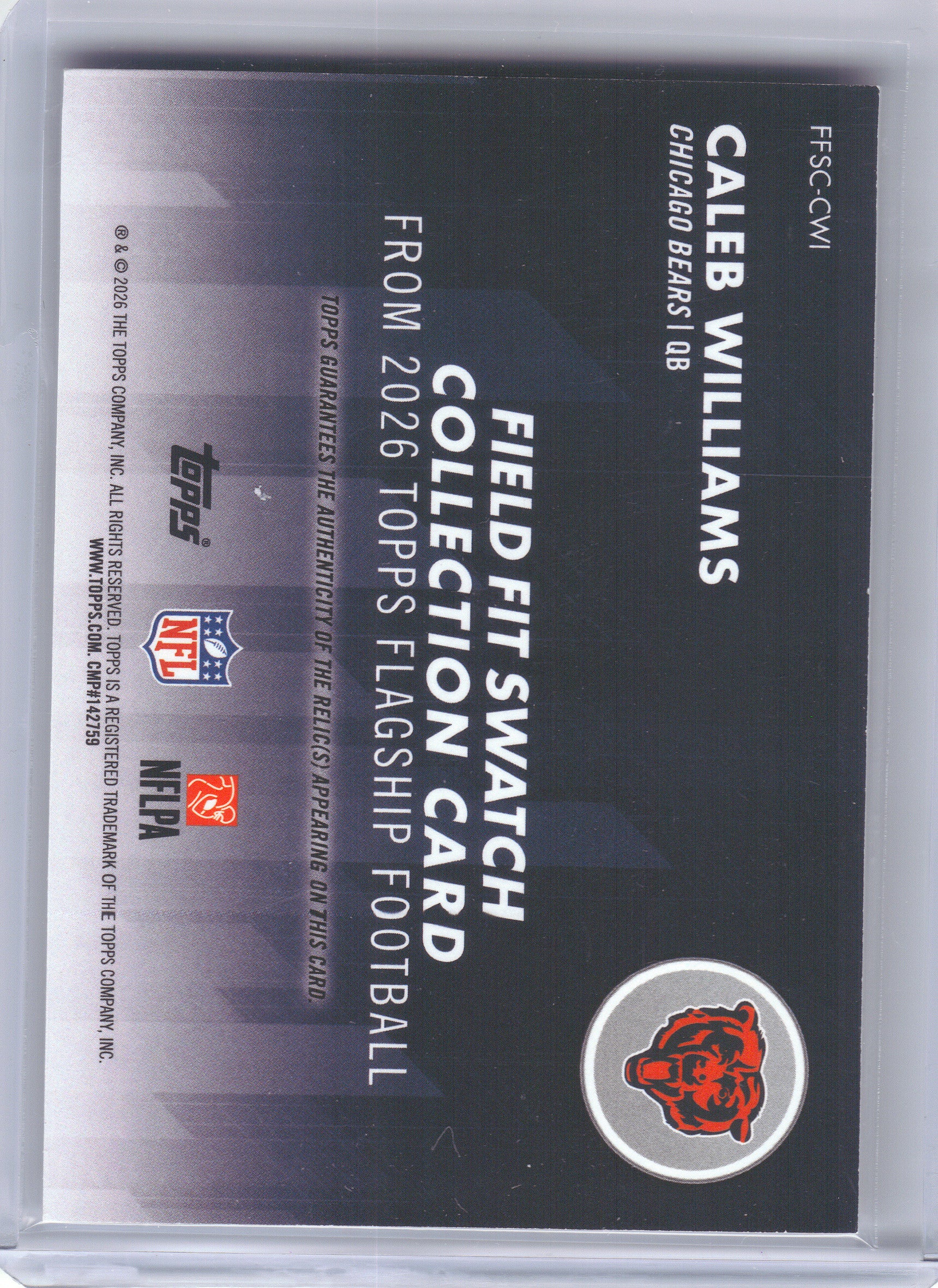 2026 Topps Flagship #FFSC-CWI Caleb Williams Field Fit Swatches Chicago Bears MEM