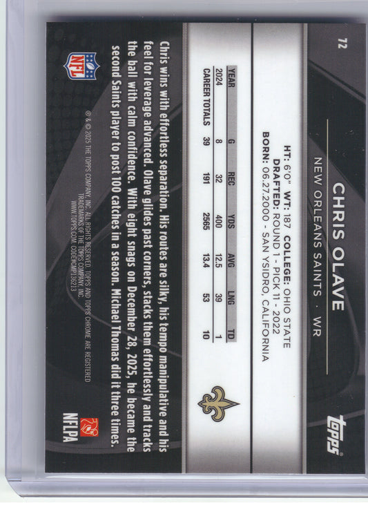 2025 Topps Chrome Black #72 Chris Olave New Orleans Saints