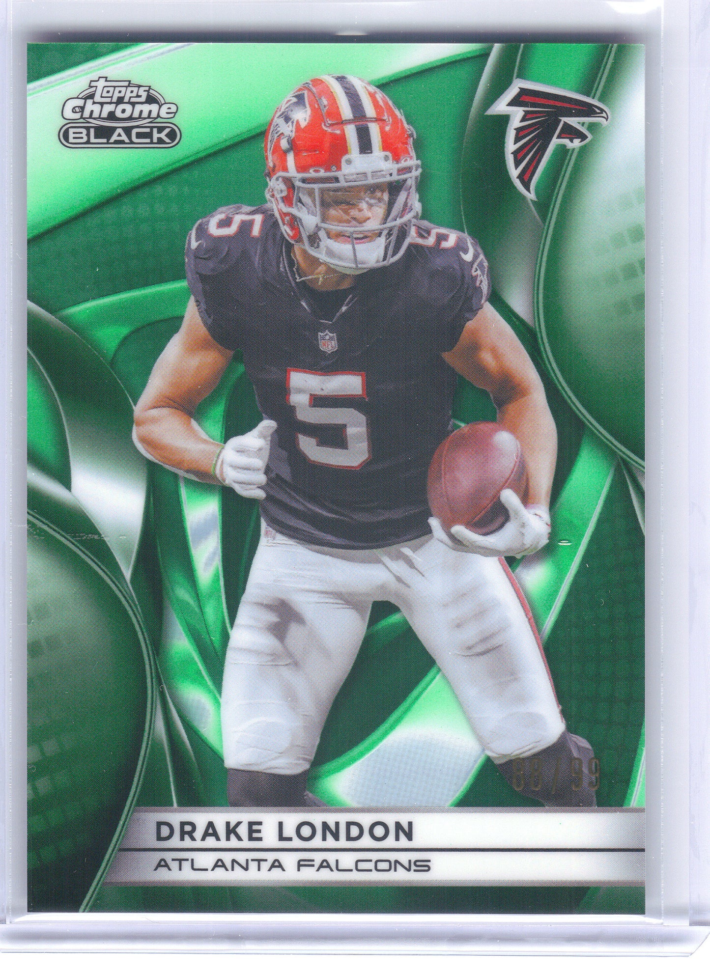 2025 Topps Chrome Black #5 Drake London Green Refractor #/99 Atlanta Falcons SN