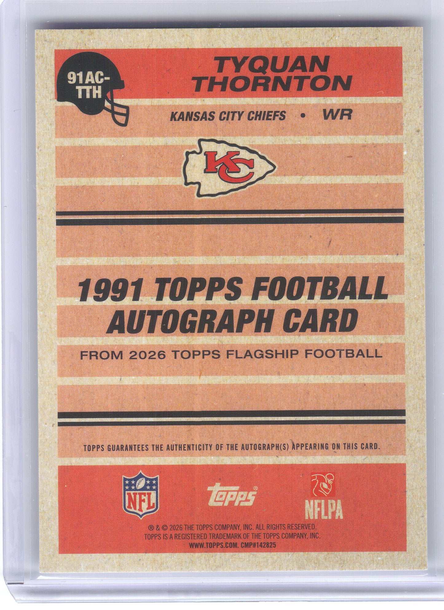 2026 Topps Flagship #91AC-TTH Tyquan Thornton 1991 Topps Flagship Football Autographs Kansas City Chiefs AU