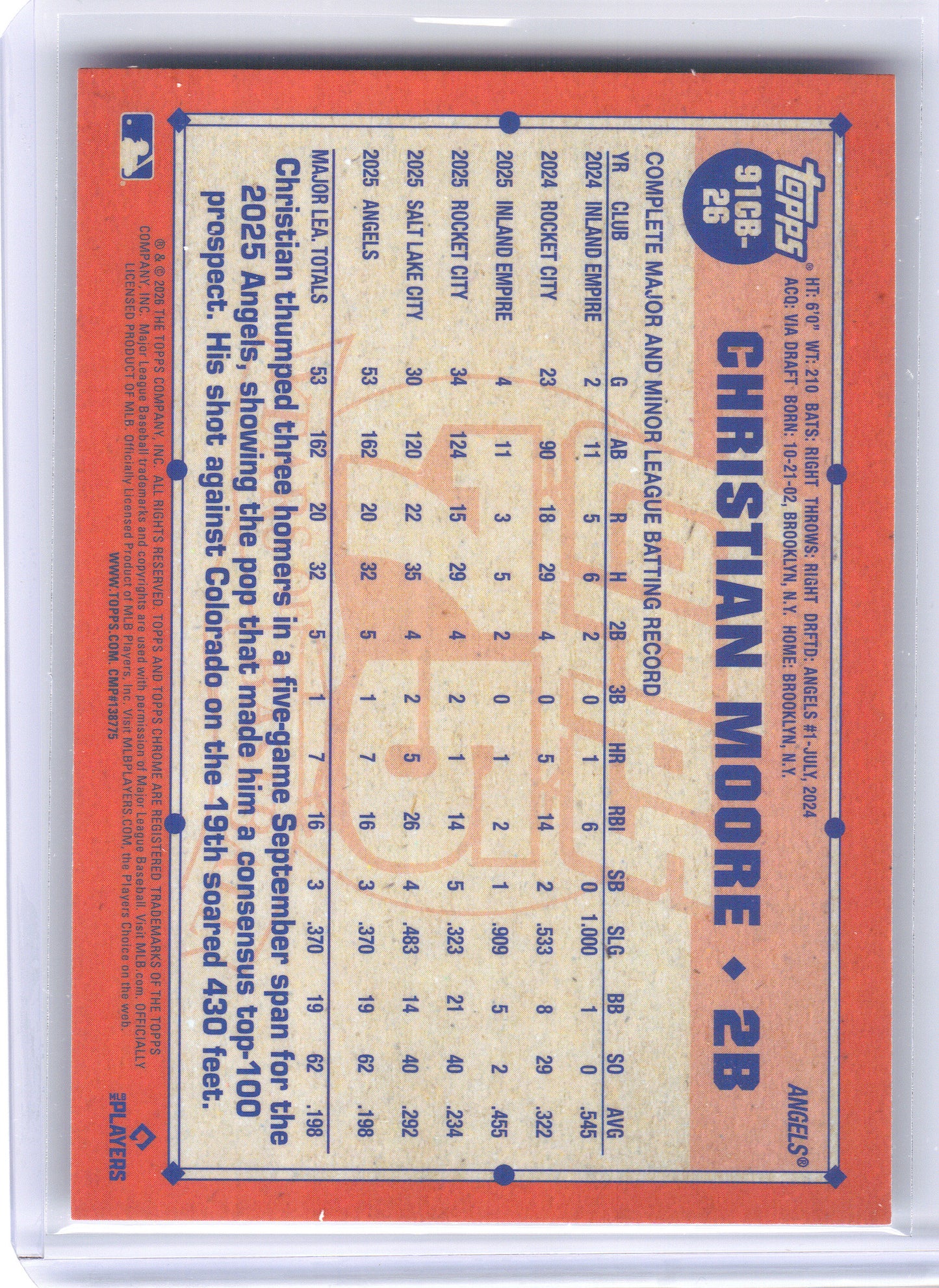2026 Topps Chrome #91CB-26 Christian Moore 1991 Topps Baseball 35th Anniversary Los Angeles Angels
