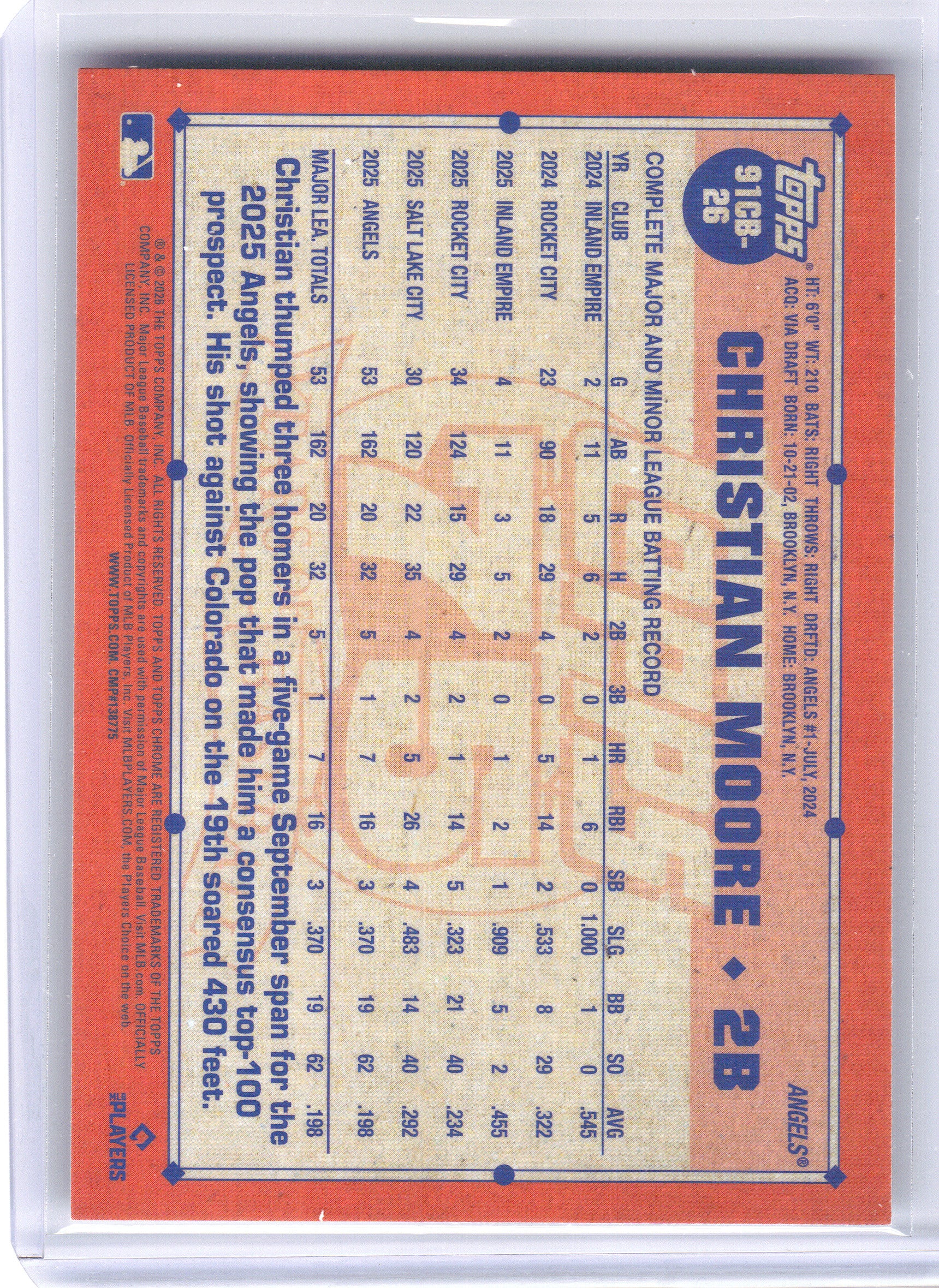 2026 Topps Chrome #91CB-26 Christian Moore 1991 Topps Baseball 35th Anniversary Los Angeles Angels