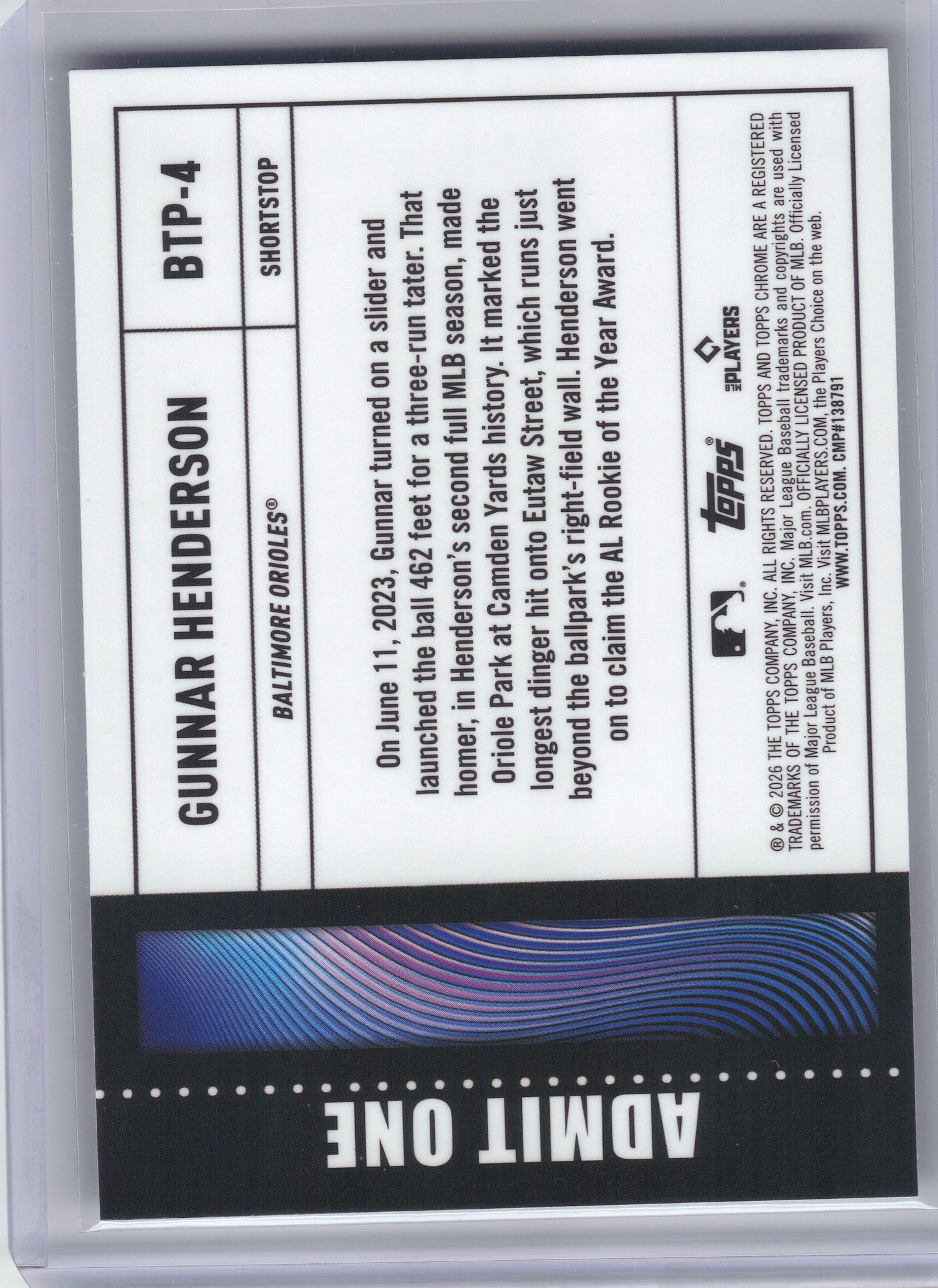 2026 Topps Chrome #BTP-4 Gunnar Henderson Big Ticket Players Baltimore Orioles