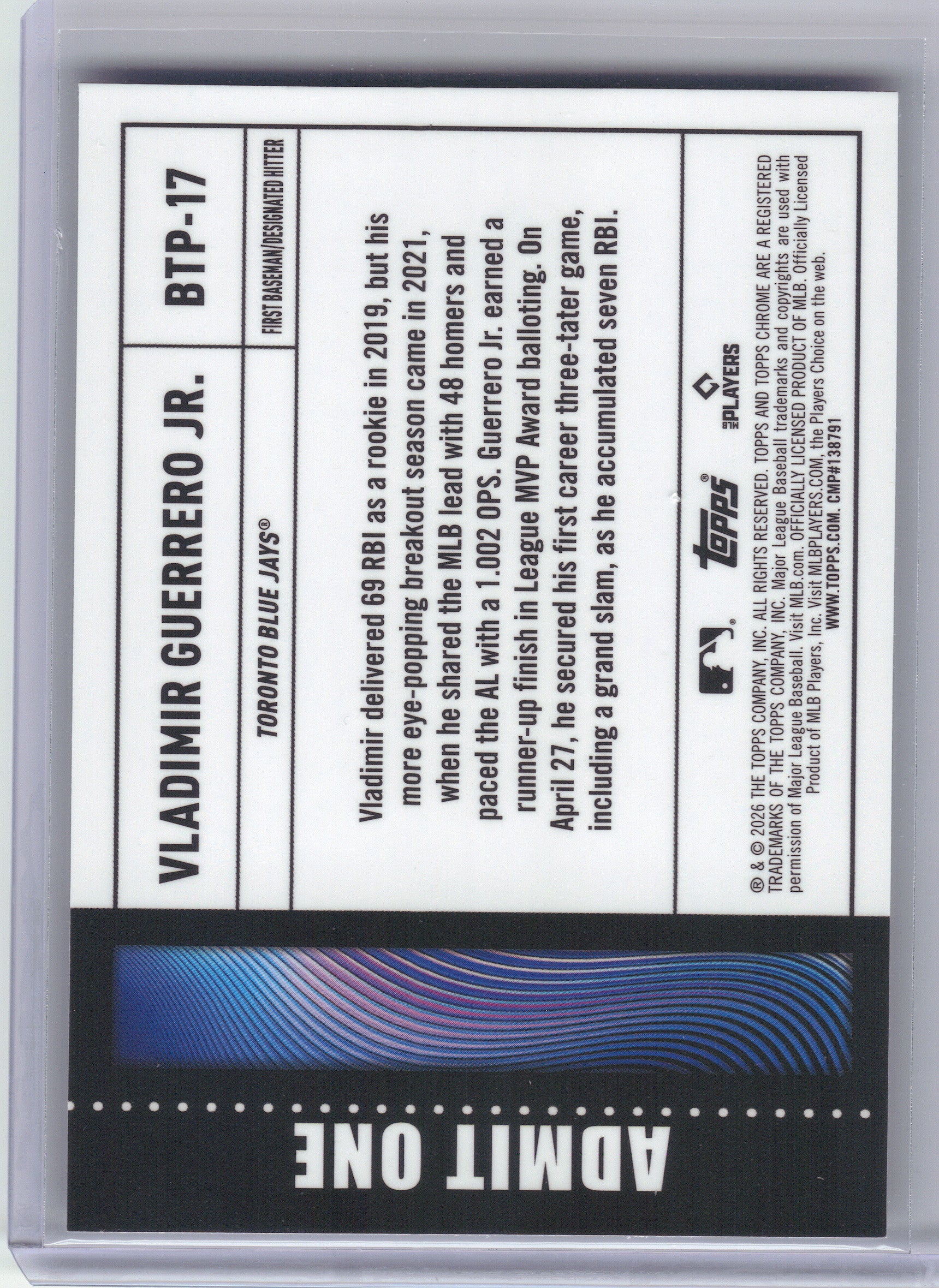 2026 Topps Chrome #BTP-17 Vladimir Guerrero Jr. Big Ticket Players Toronto Blue Jays