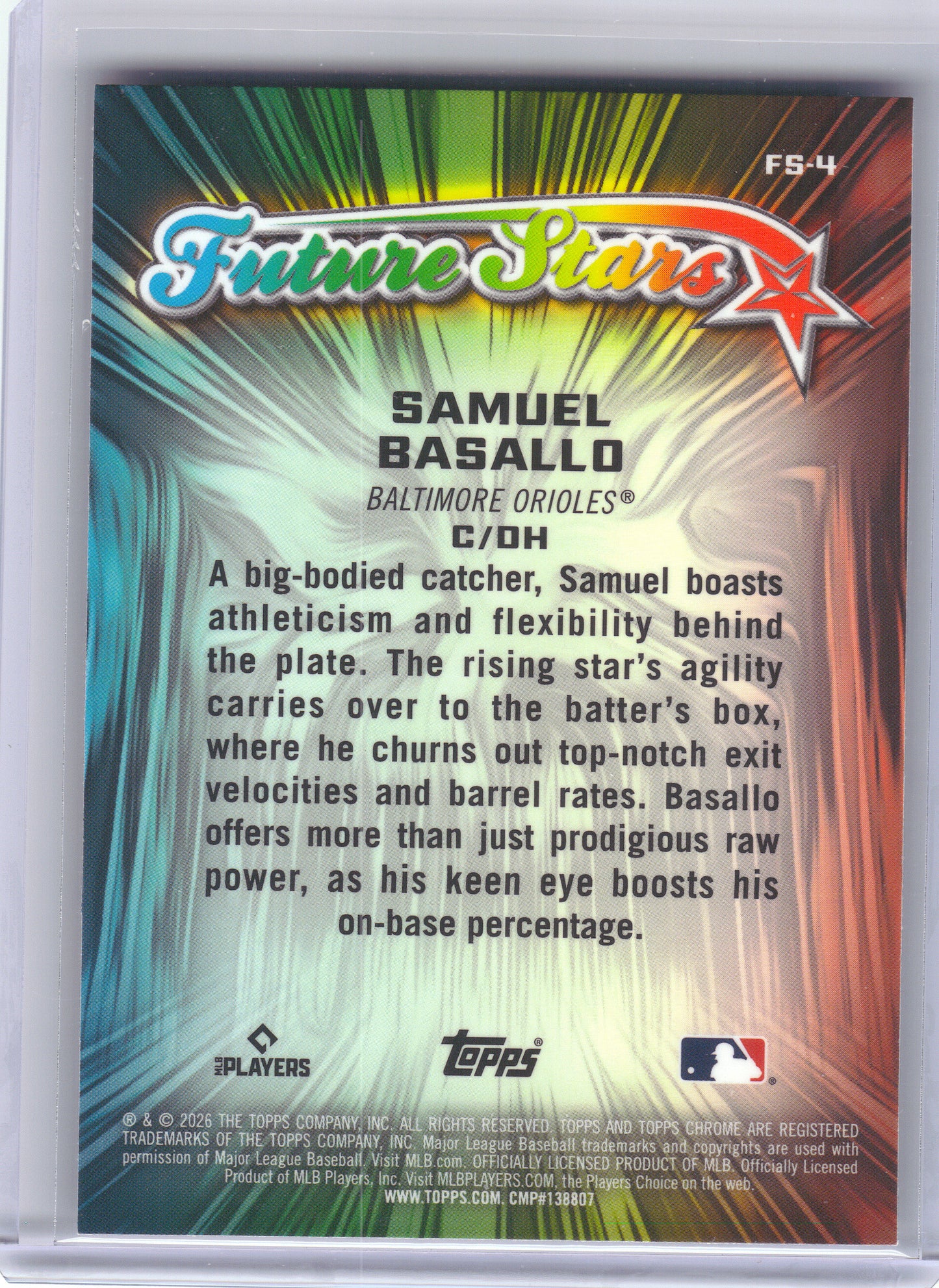 2026 Topps Chrome #FS-4 Samuel Basallo Future Stars Baltimore Orioles
