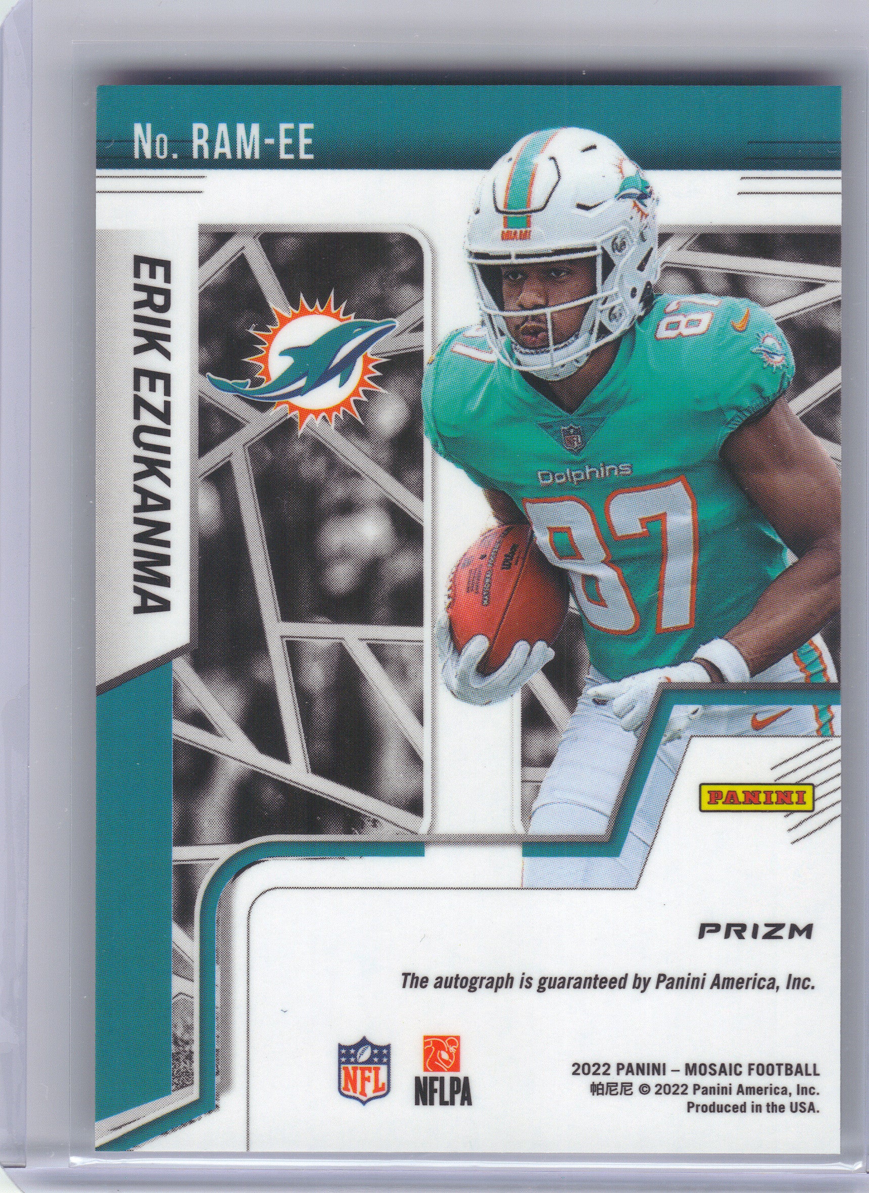 2022 Panini Mosaic #RAM-EE Erik Ezukanma Rookie Autographs Mosaic Miami Dolphins AU