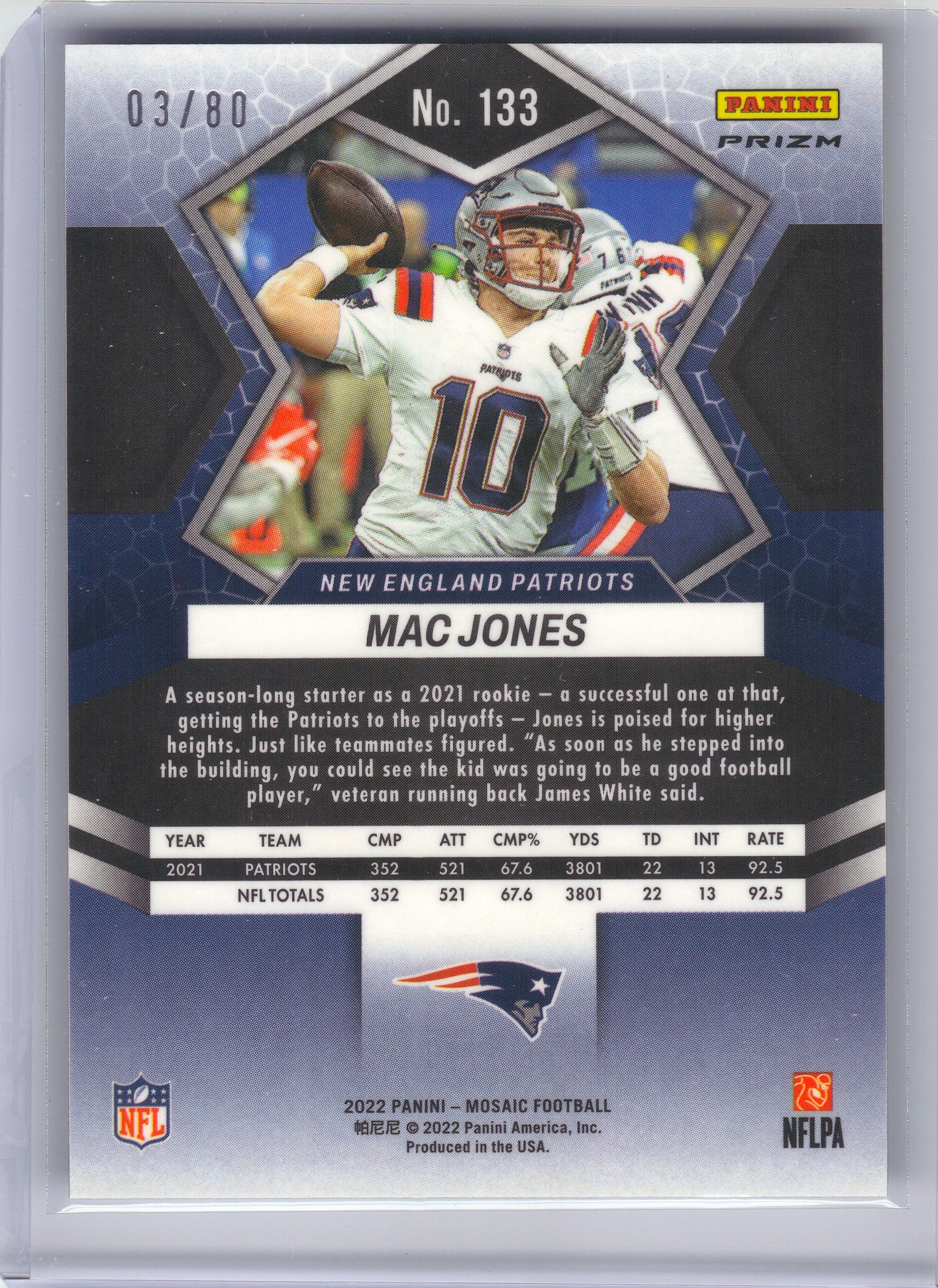 2022 Panini Mosaic #133 Mac Jones Mosaic Choice Fusion Red and Yellow #/80 New England Patriots SN