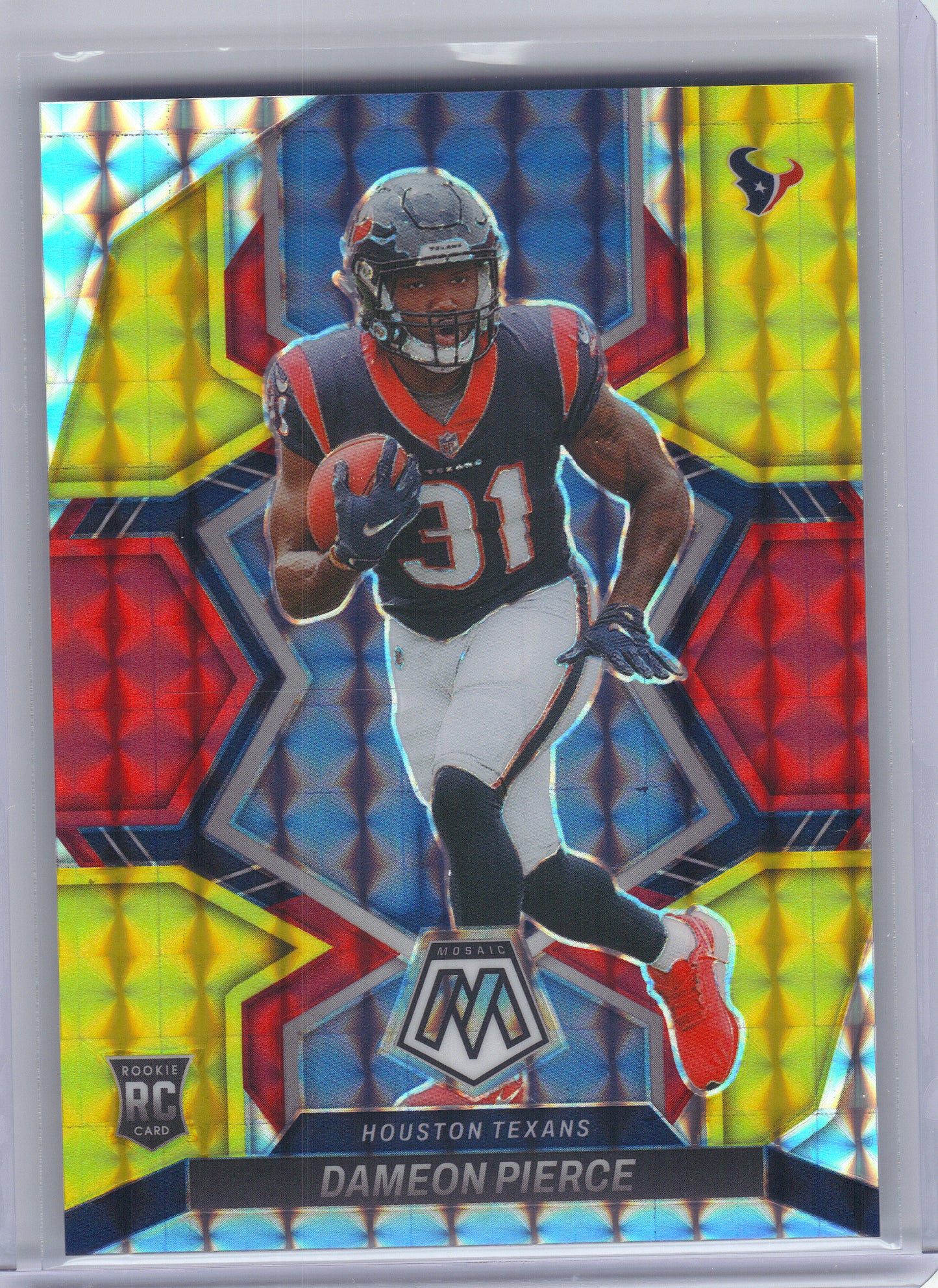 2022 Panini Mosaic #324 Dameon Pierce Mosaic Choice Fusion Red and Yellow #/80 Houston Texans SN, RC
