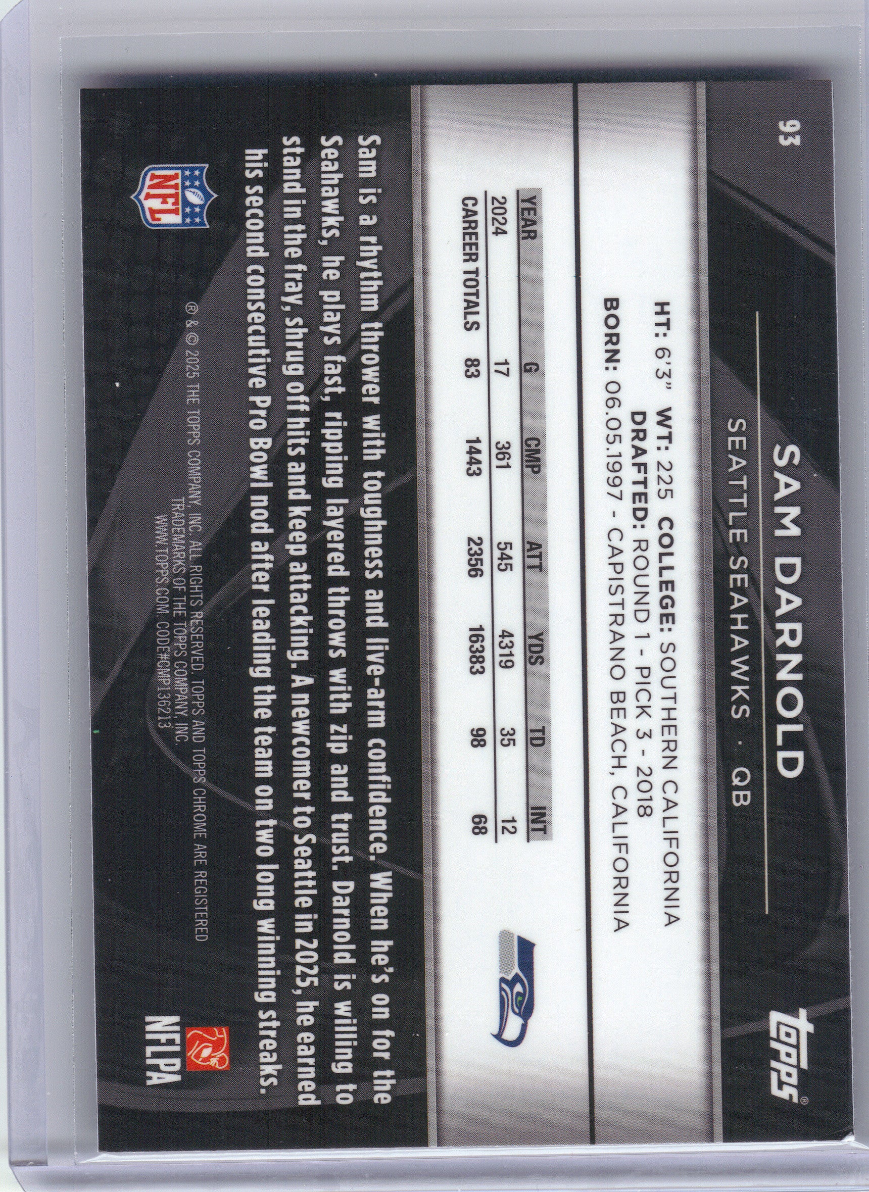 2025 Topps Chrome Black #93 Sam Darnold Seattle Seahawks