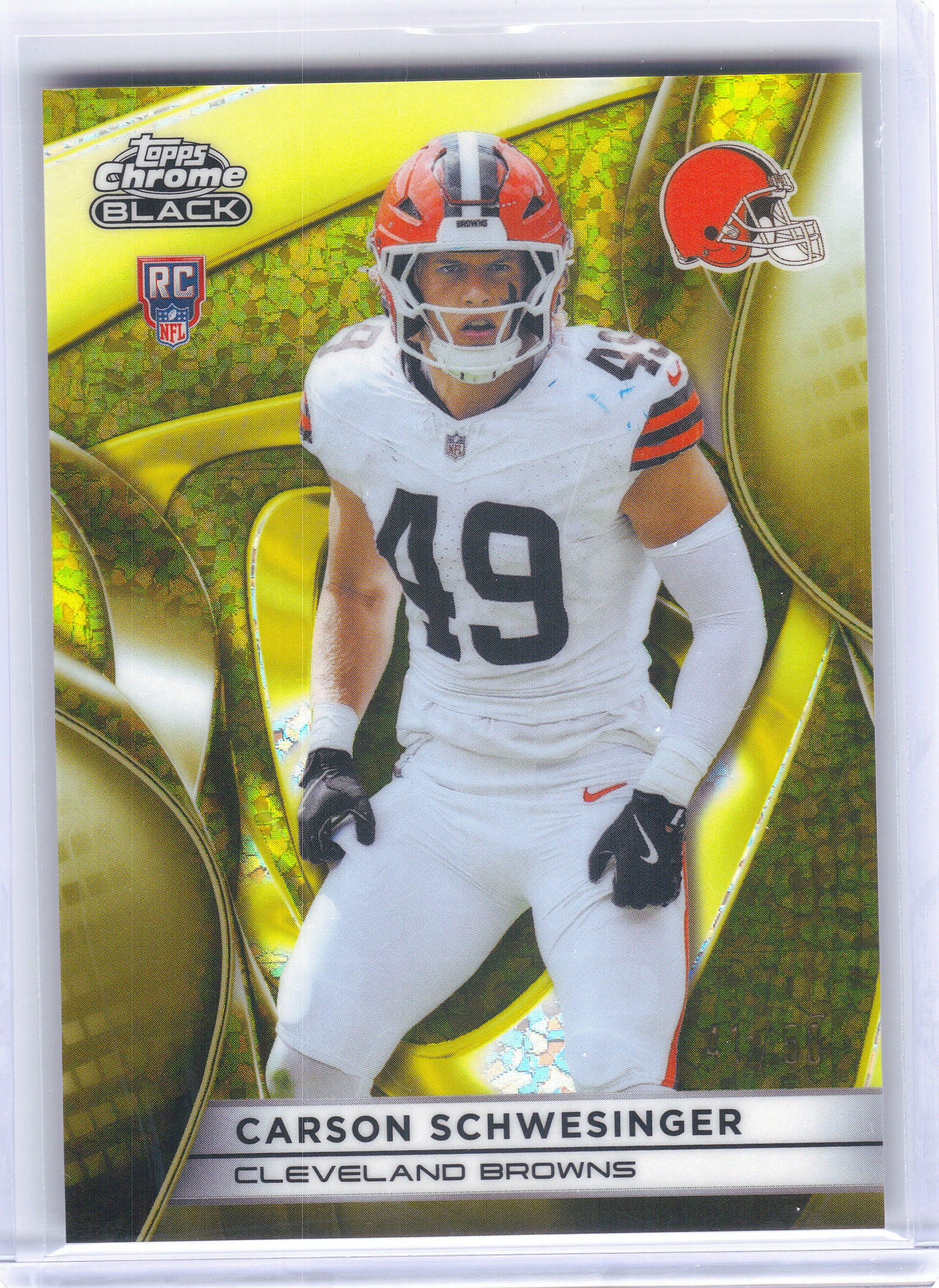 2025 Topps Chrome Black #113 Carson Schwesinger Gold Mini-Diamond Refractor #/50 Cleveland Browns SN, RC