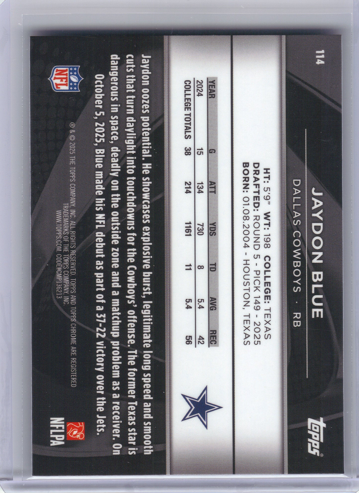2025 Topps Chrome Black #114 Jaydon Blue Dallas Cowboys RC