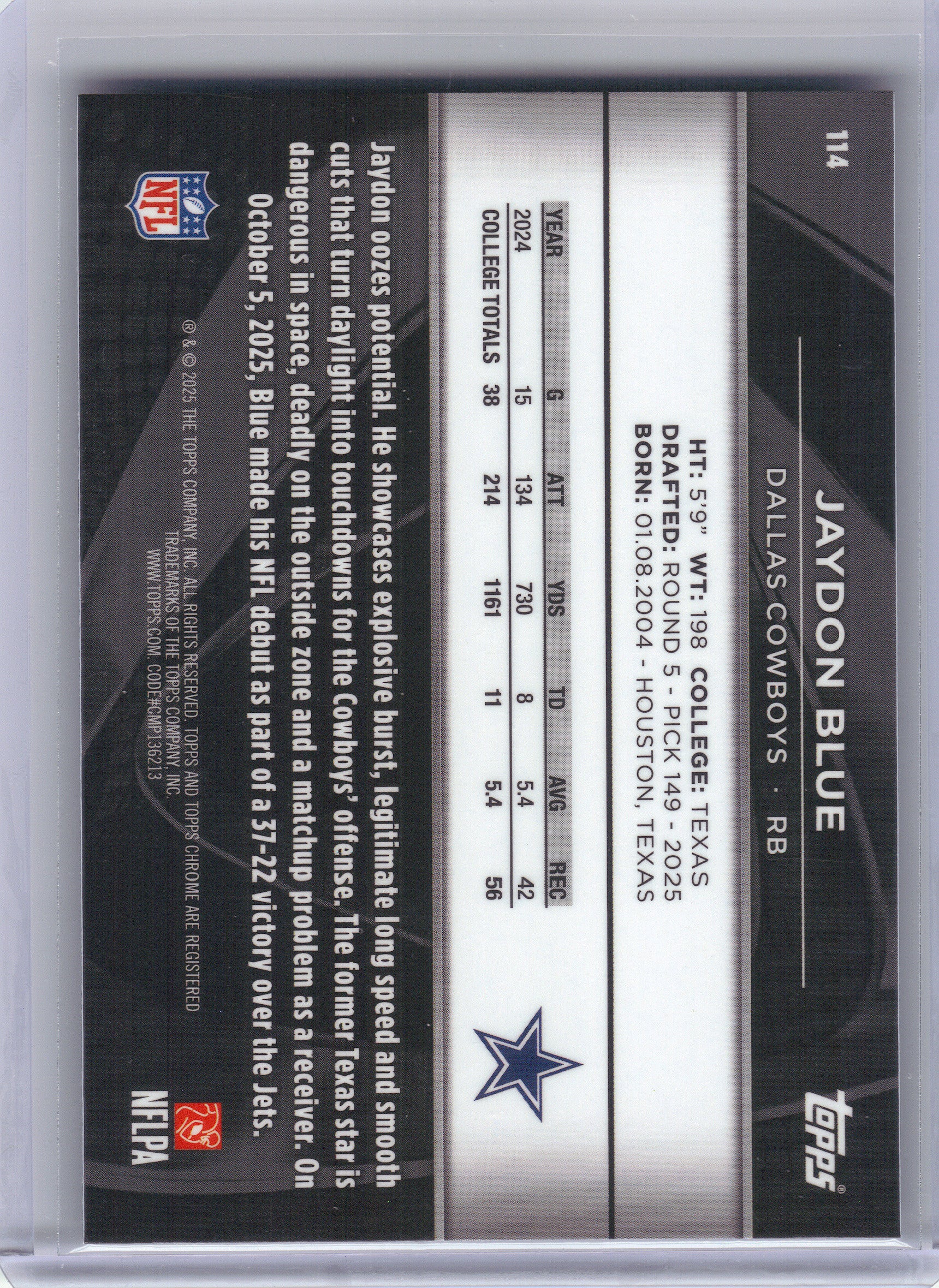 2025 Topps Chrome Black #114 Jaydon Blue Dallas Cowboys RC