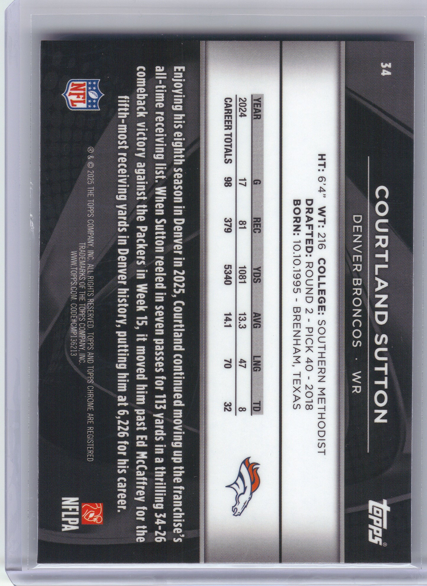 2025 Topps Chrome Black #34 Courtland Sutton Denver Broncos