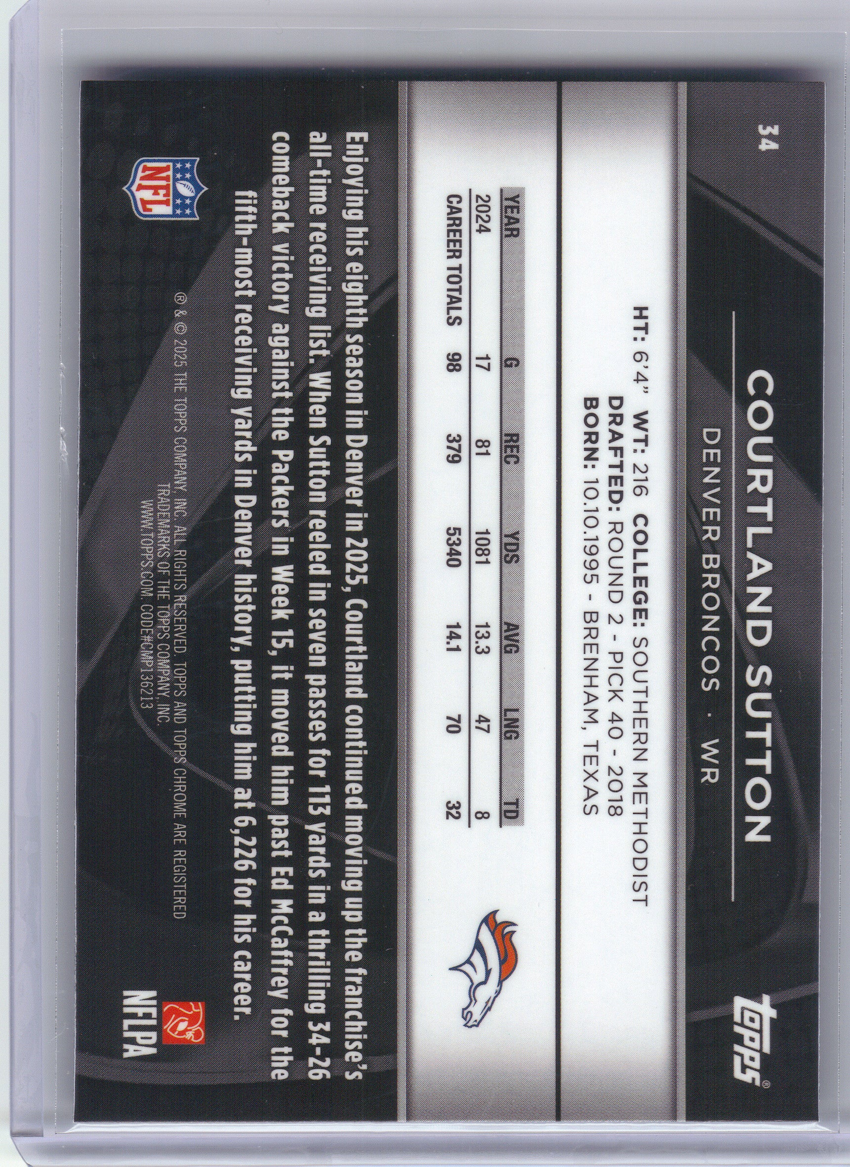 2025 Topps Chrome Black #34 Courtland Sutton Denver Broncos