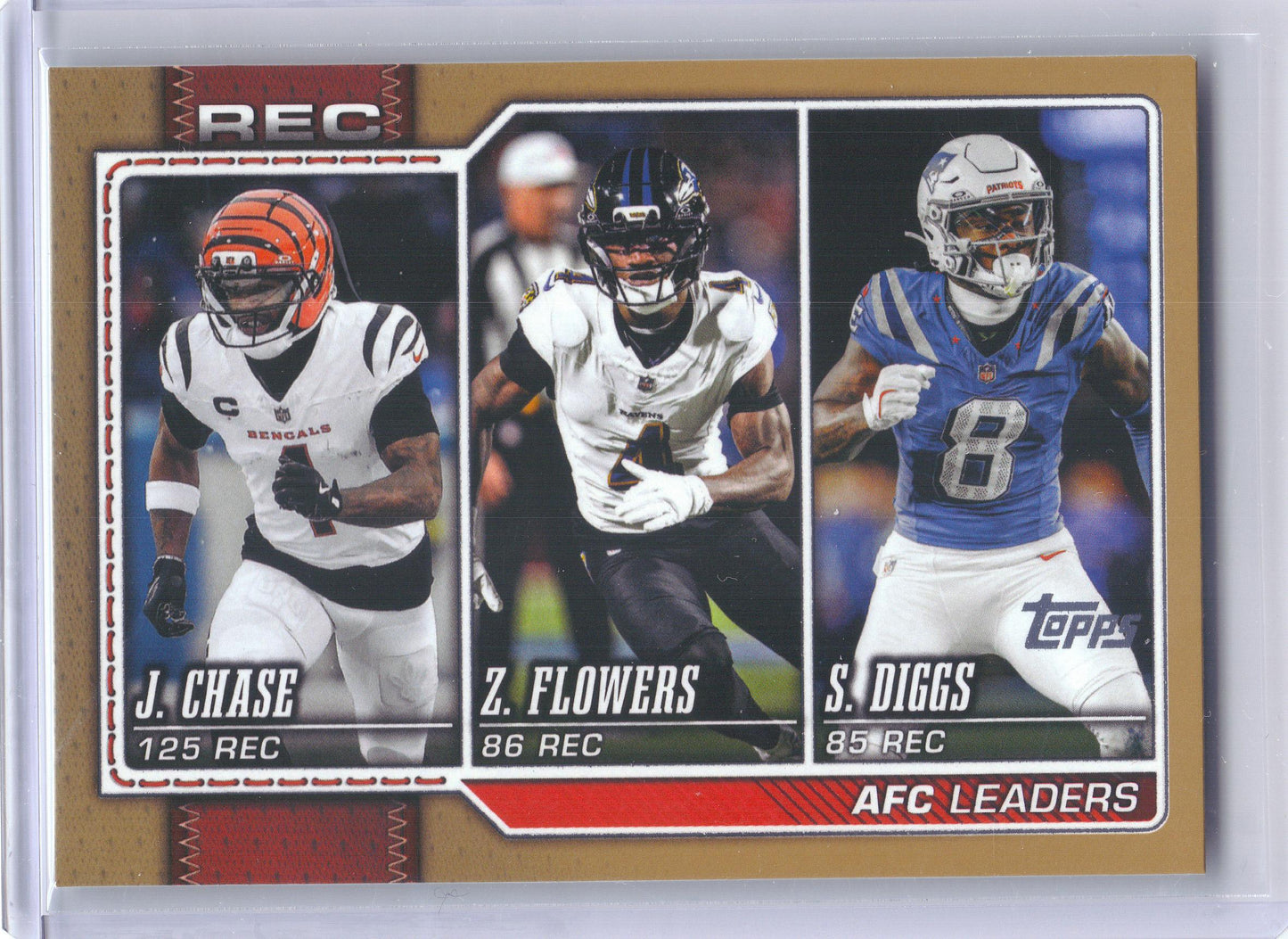 2026 Topps Flagship #284 AFC Receiving Leaders (Stefon Diggs / Ja’Marr Chase / Zay Flowers) Gold #/2026 SN