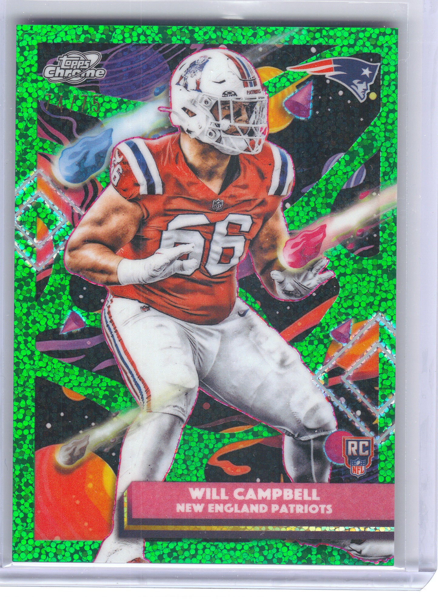 2025 Topps Chrome Cosmic #167 Will Campbell Green Space Dust Refractor #/75 New England Patriots SN, RC