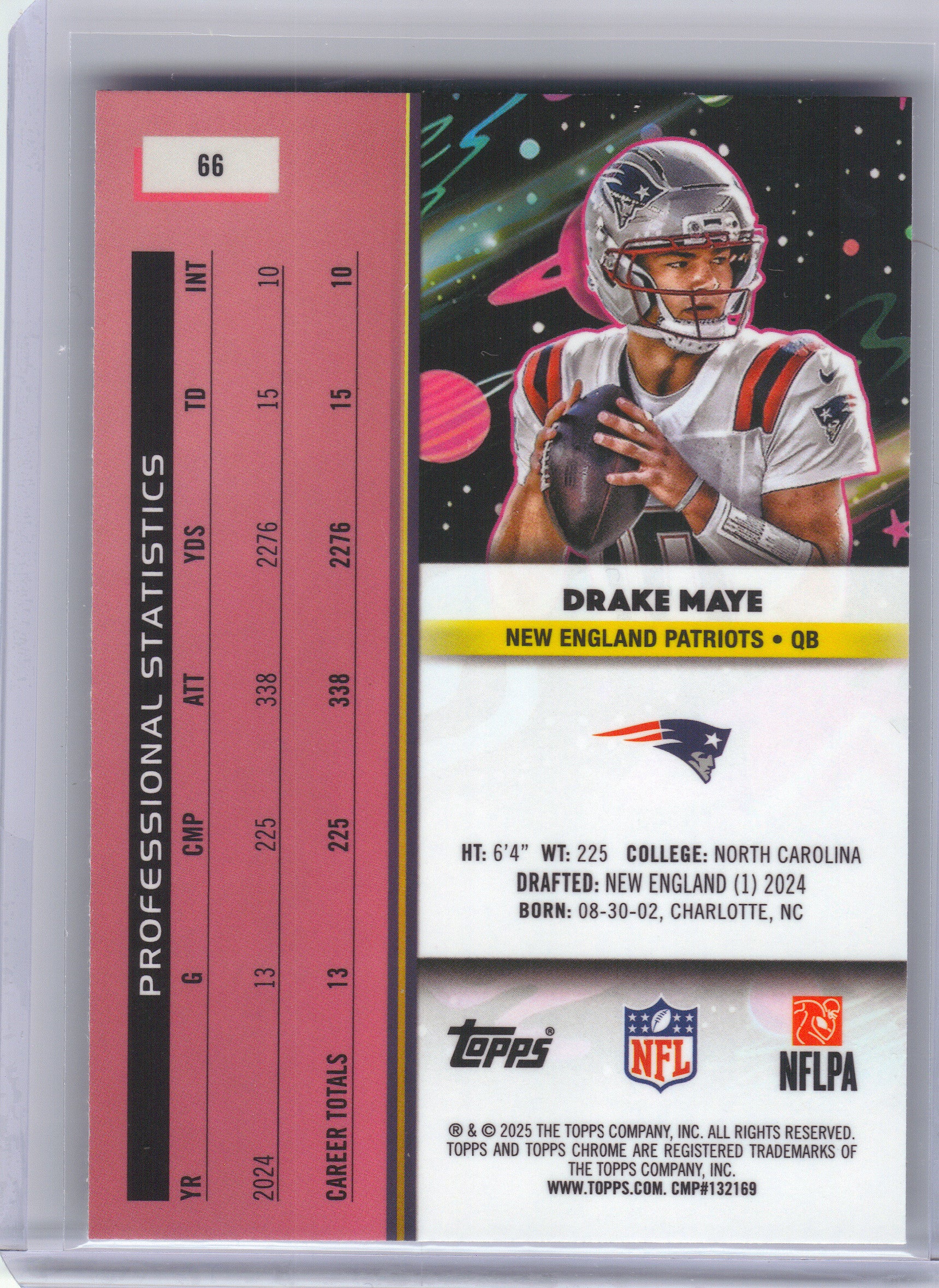 2025 Topps Chrome Cosmic #66 Drake Maye New England Patriots