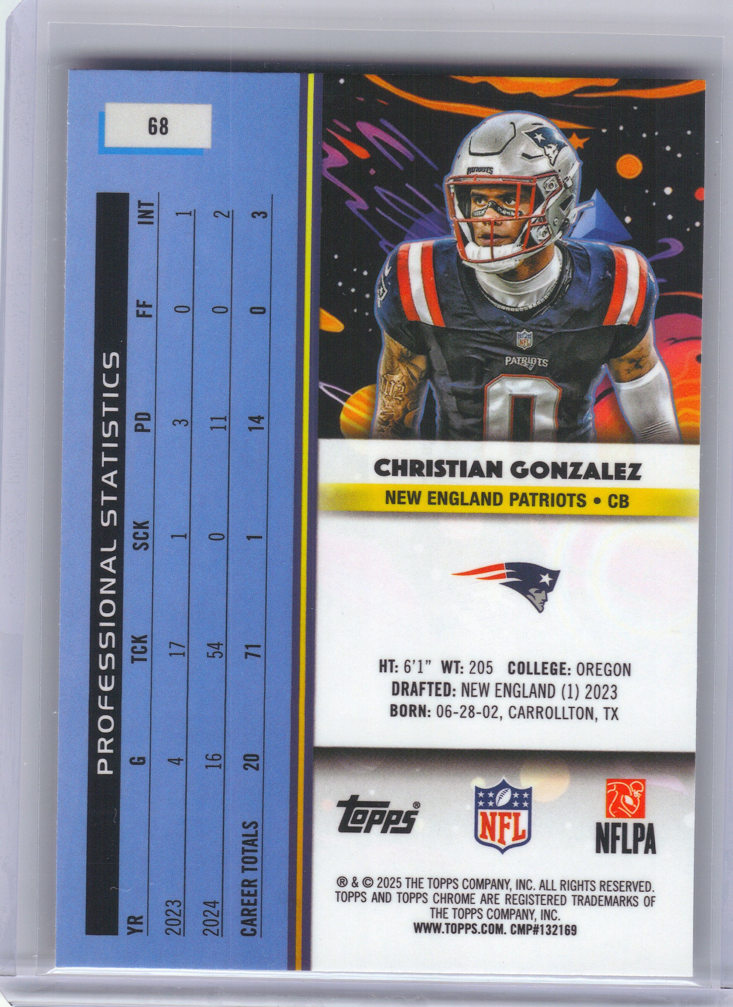 2025 Topps Chrome Cosmic #68 Christian Gonzalez New England Patriots