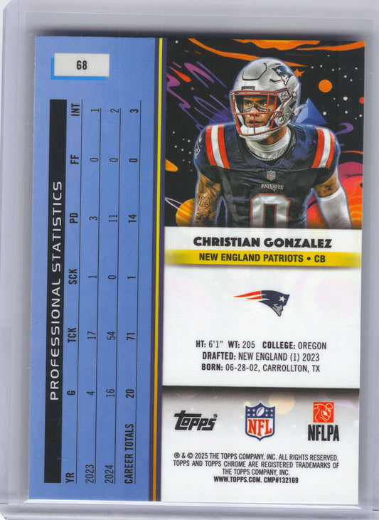 2025 Topps Chrome Cosmic #68 Christian Gonzalez New England Patriots