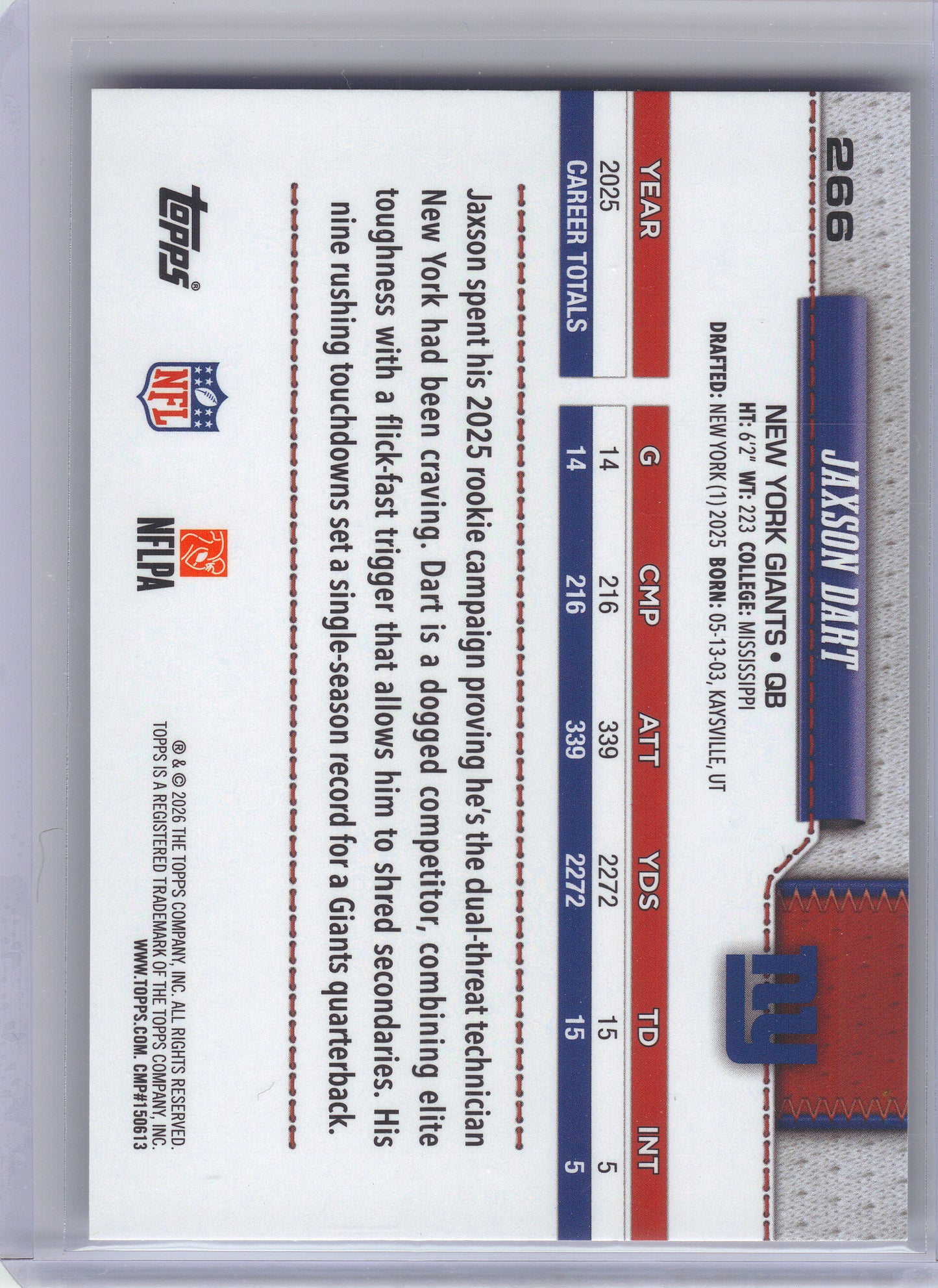 2026 Topps Flagship #266 Jaxson Dart New York Giants
