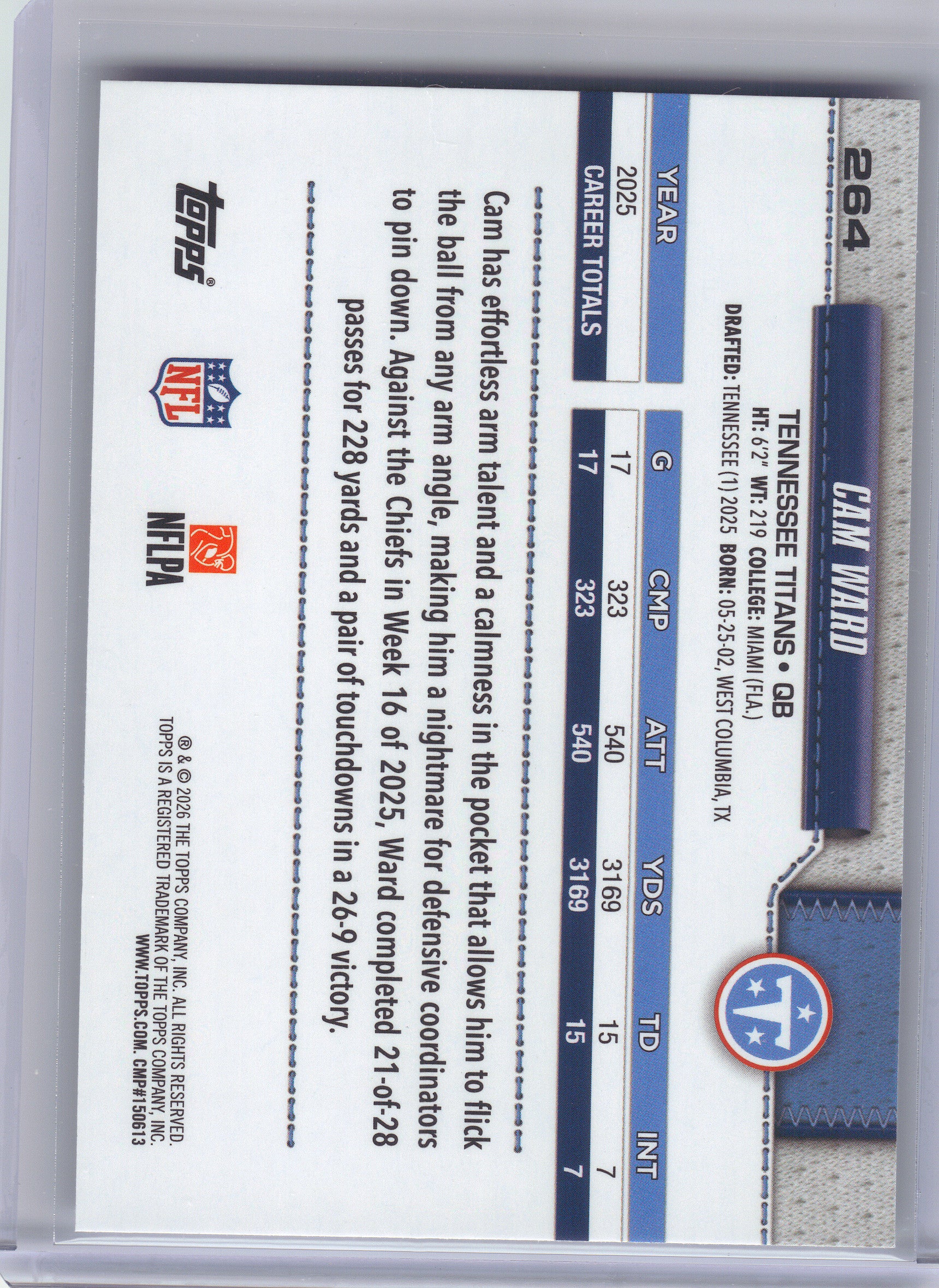 2026 Topps Flagship #264 Cam Ward Tennessee Titans