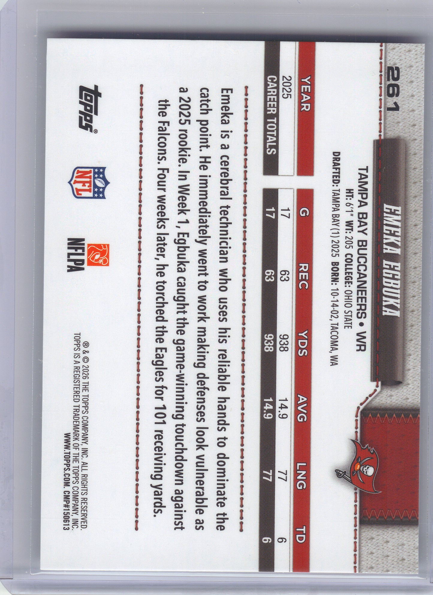 2026 Topps Flagship #261 Emeka Egbuka Tampa Bay Buccaneers