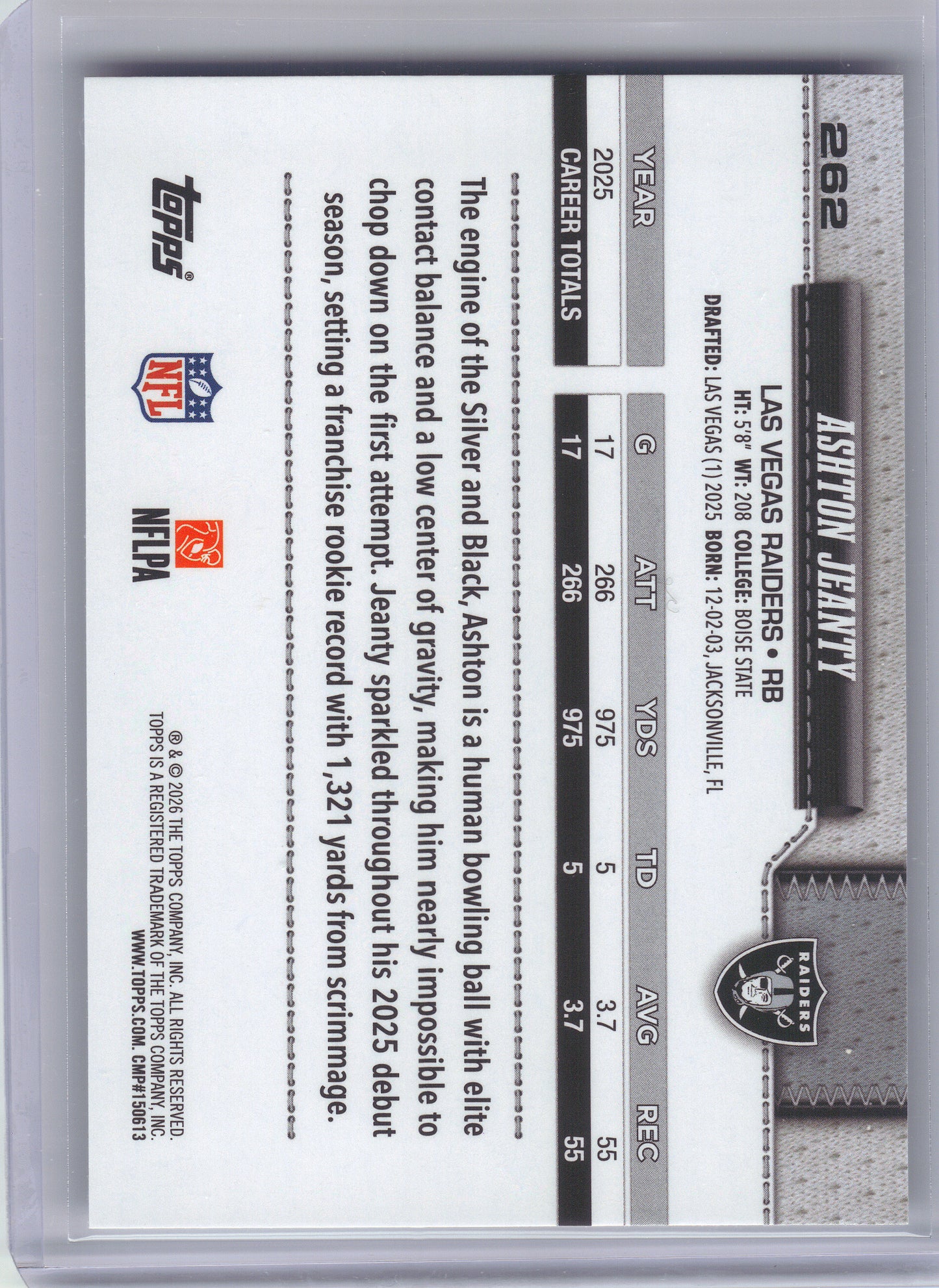 2026 Topps Flagship #262 Ashton Jeanty Las Vegas Raiders