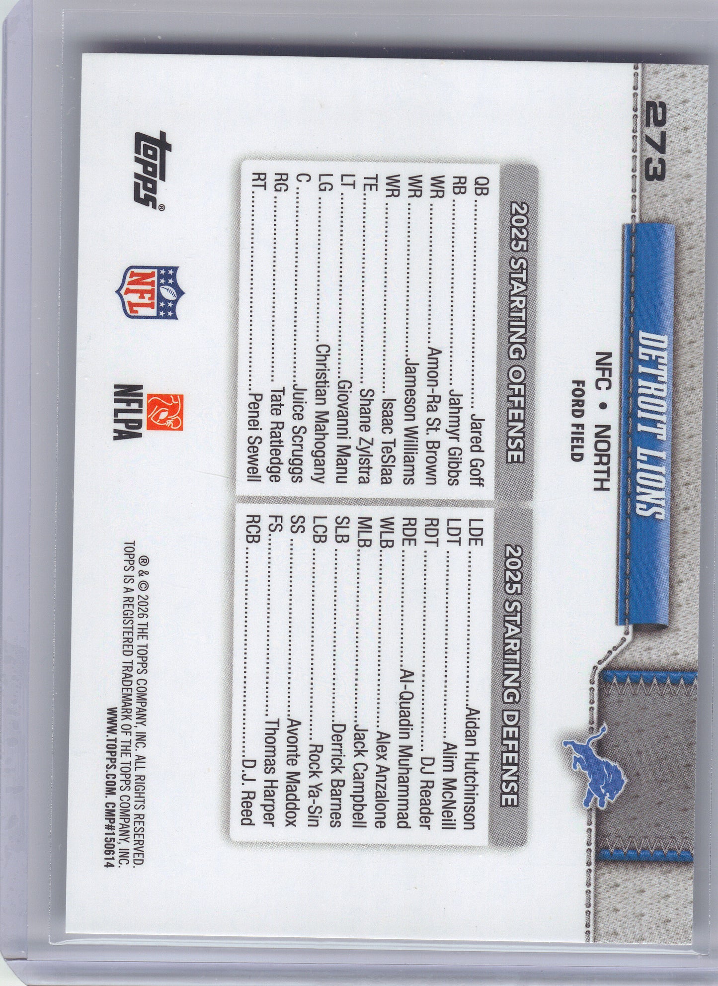 2026 Topps Flagship #273 Detroit Lions Detroit Lions