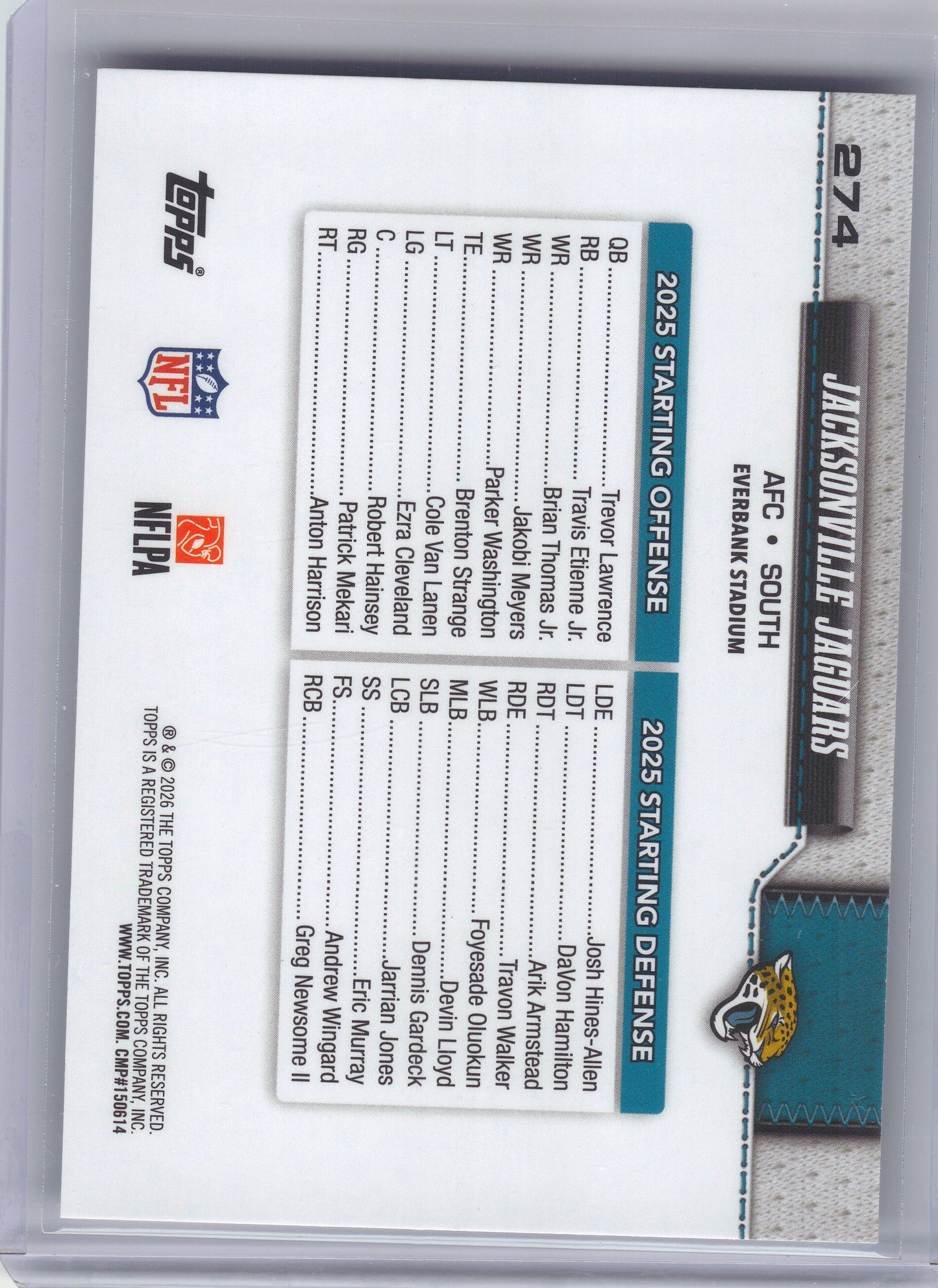 2026 Topps Flagship #274 Jacksonville Jaguars Jacksonville Jaguars