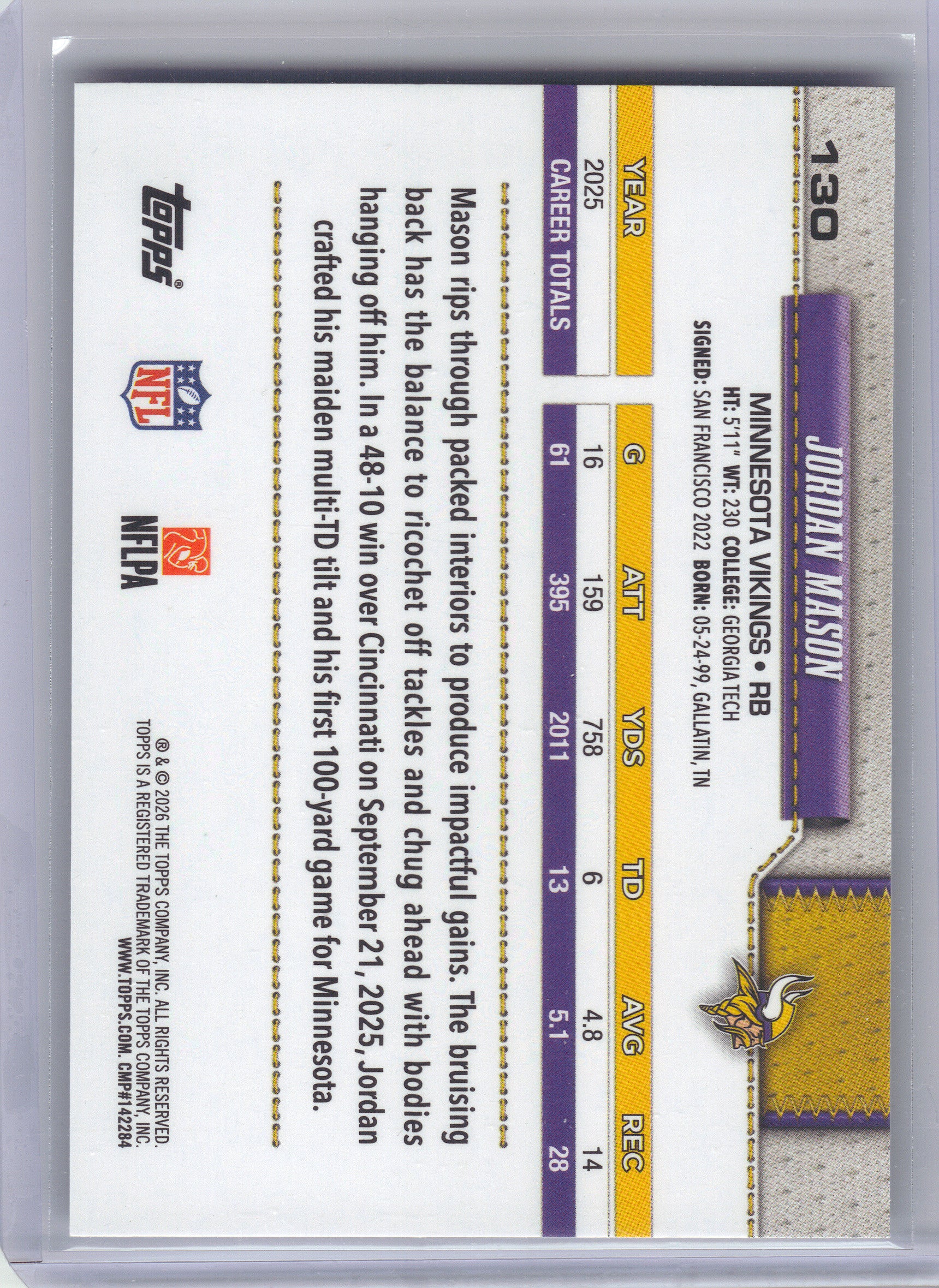 2026 Topps Flagship #130 Jordan Mason Minnesota Vikings