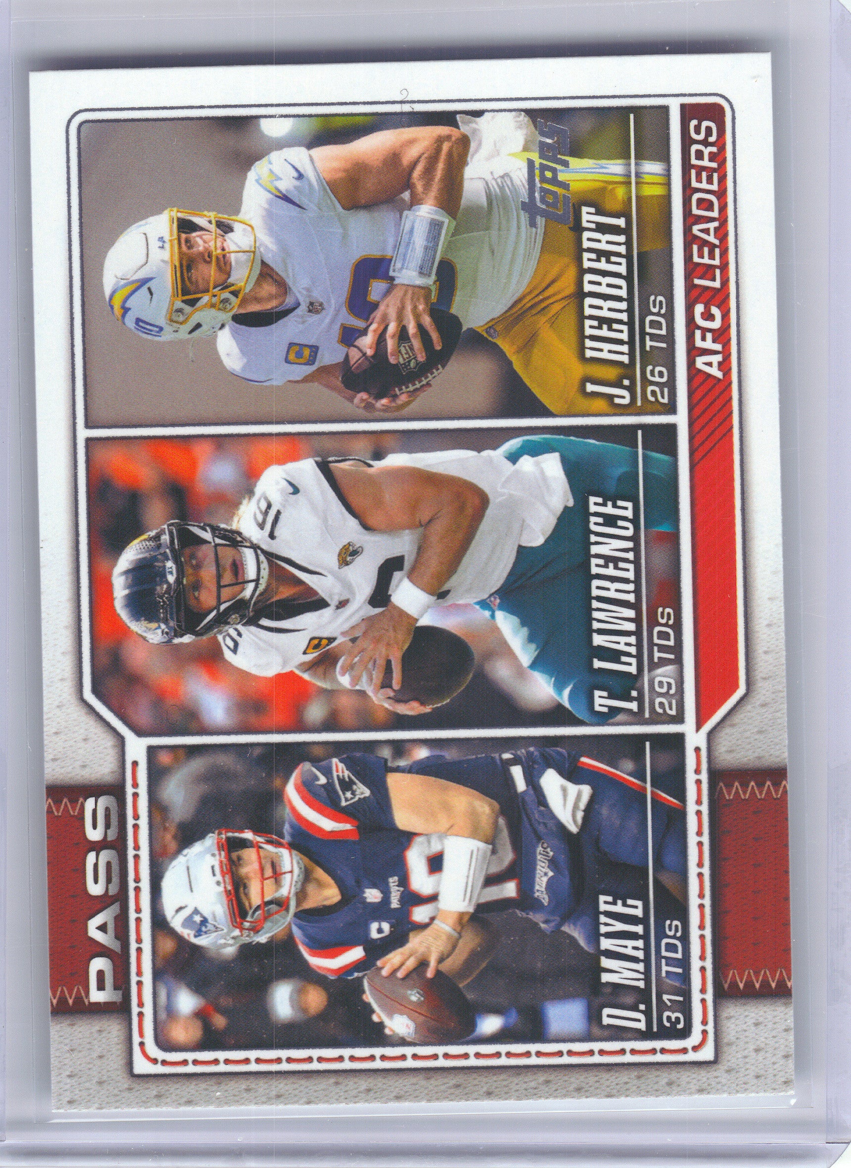 2026 Topps Flagship #282 AFC Passing Leaders (Trevor Lawrence / Drake Maye / Justin Herbert)