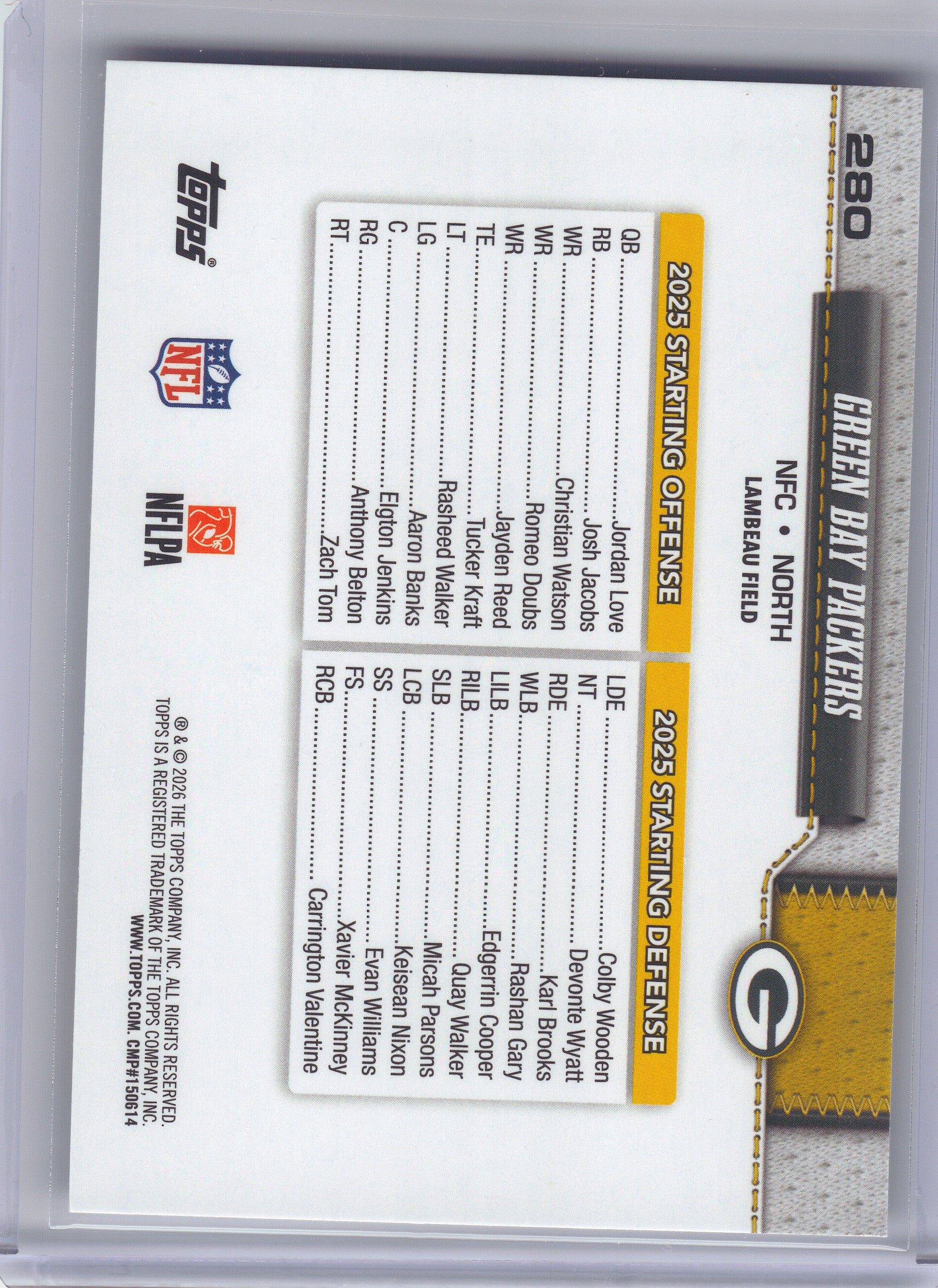 2026 Topps Flagship #280 Green Bay Packers Green Bay Packers
