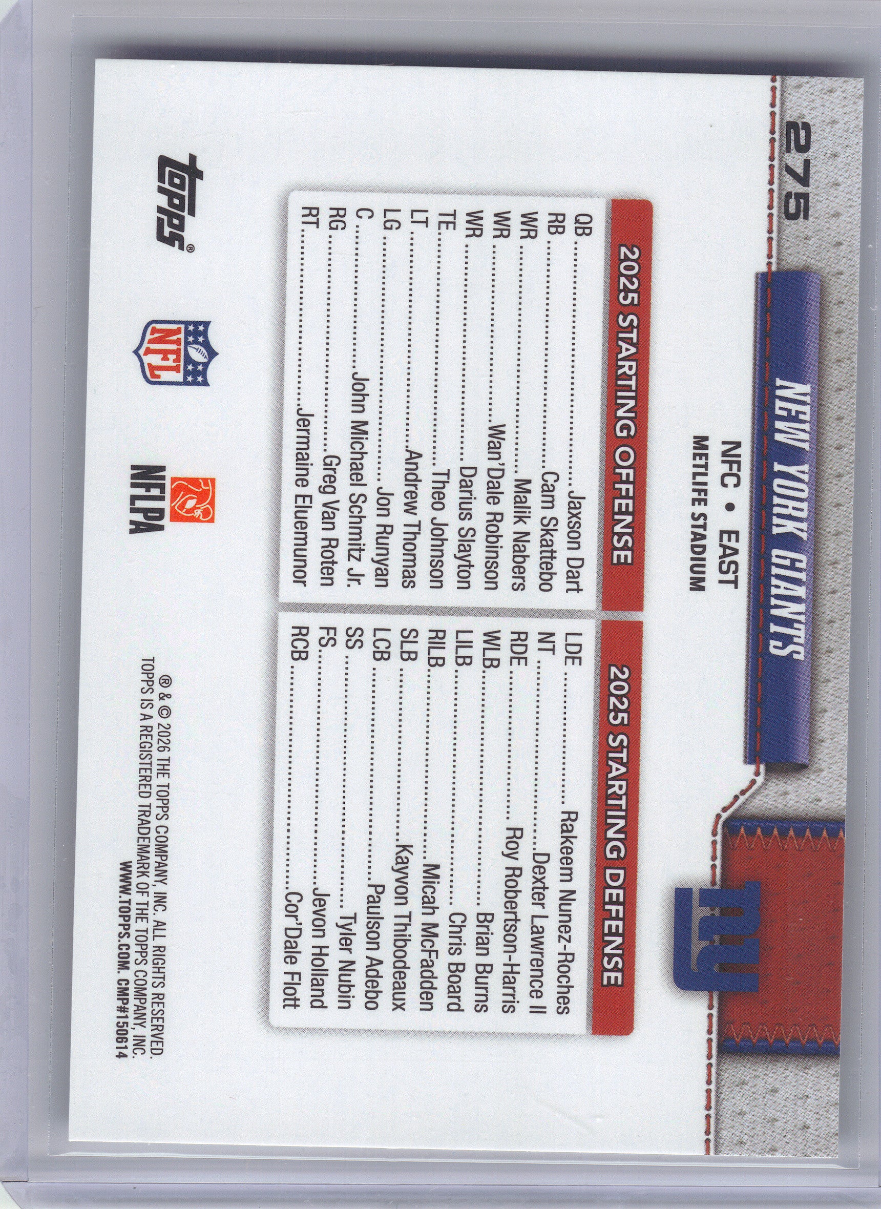 2026 Topps Flagship #275 New York Giants New York Giants