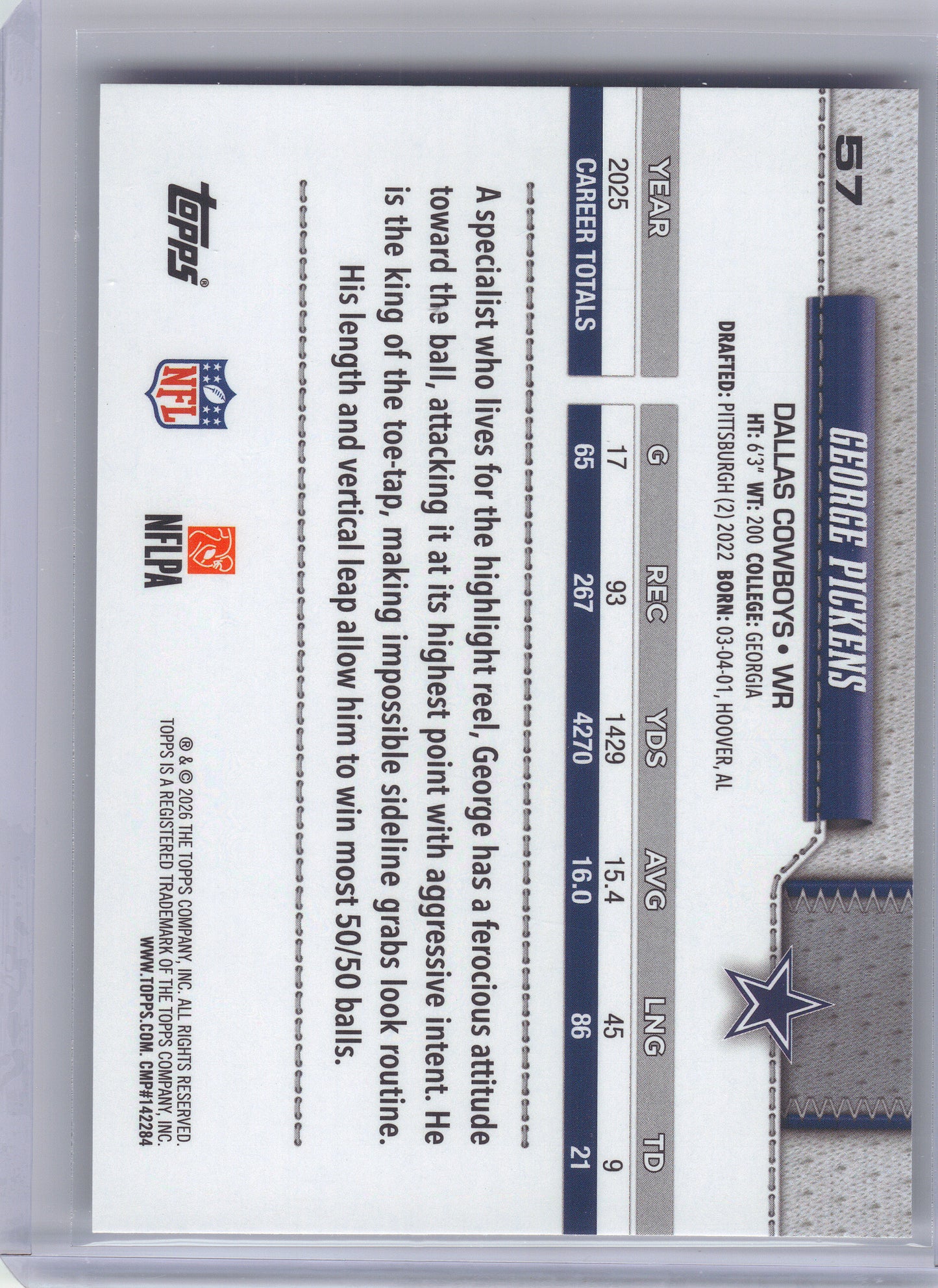 2026 Topps Flagship #57 George Pickens Dallas Cowboys