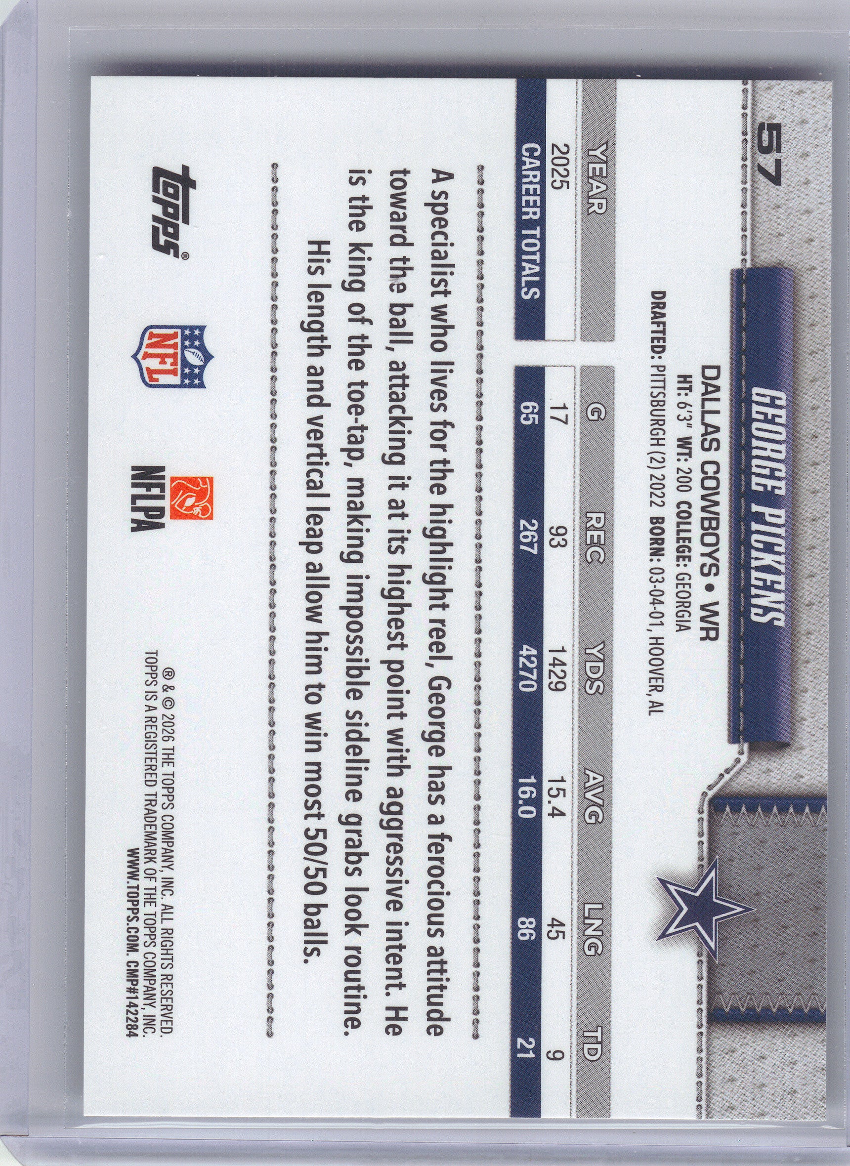 2026 Topps Flagship #57 George Pickens Dallas Cowboys