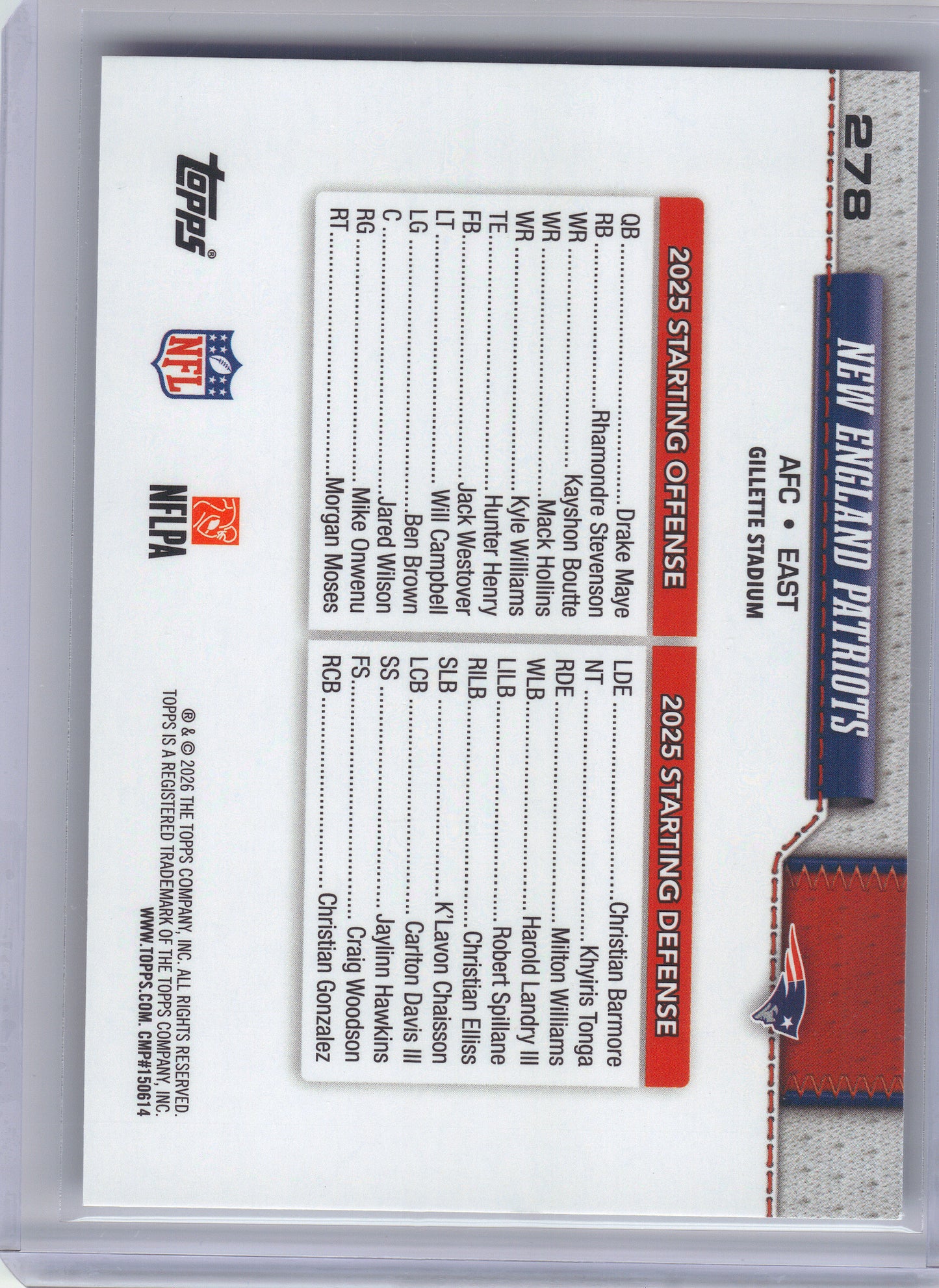 2026 Topps Flagship #278 New England Patriots New England Patriots