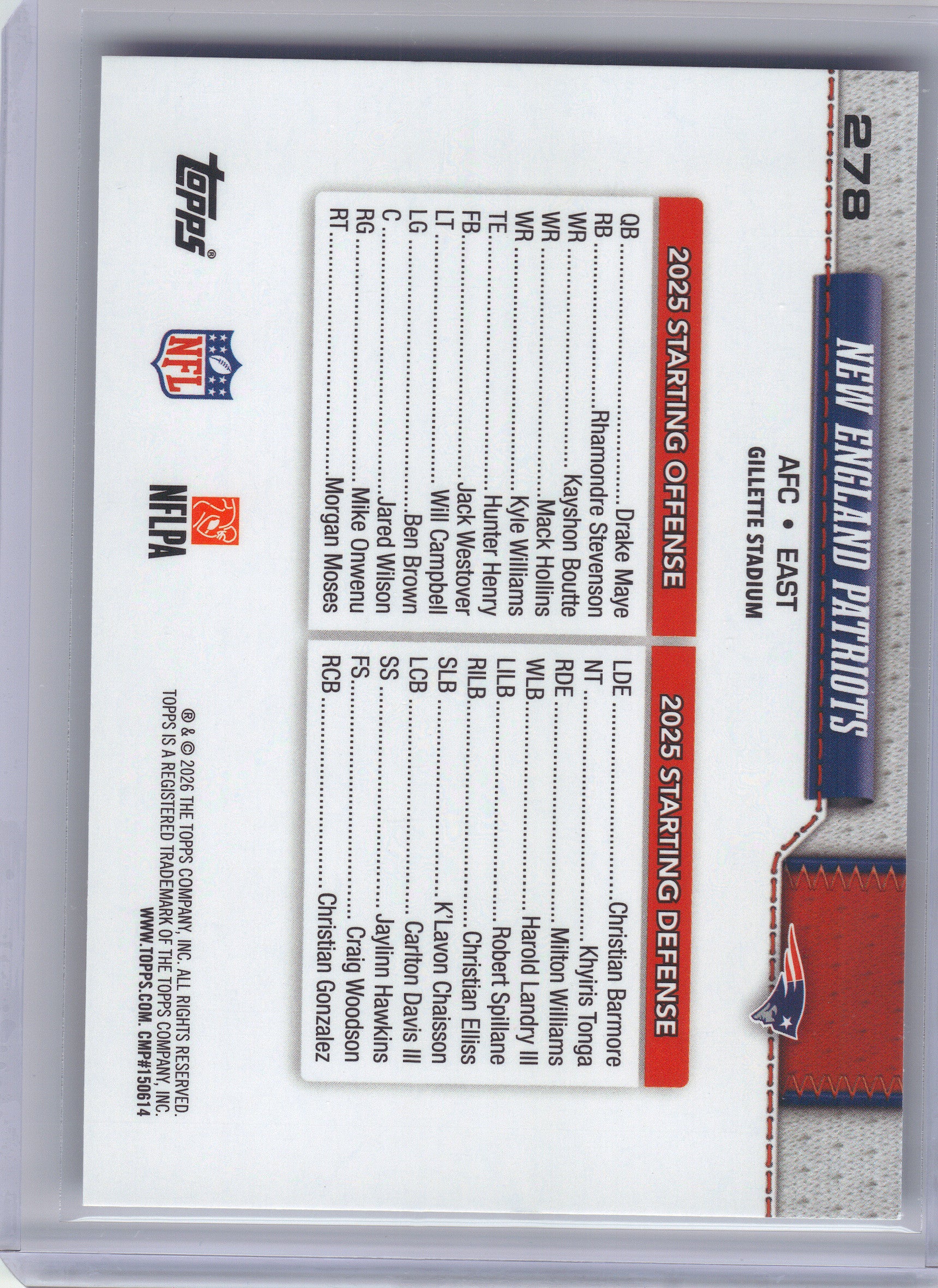 2026 Topps Flagship #278 New England Patriots New England Patriots