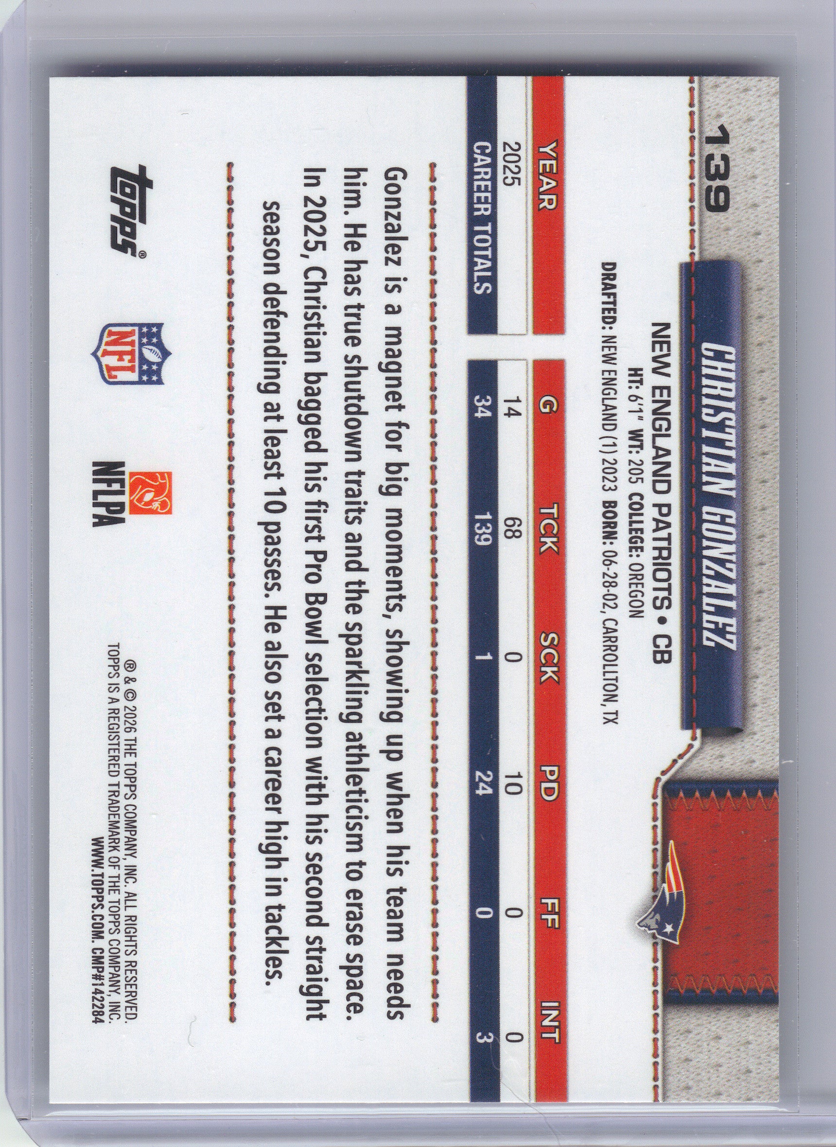 2026 Topps Flagship #139 Christian Gonzalez Holo Foil New England Patriots