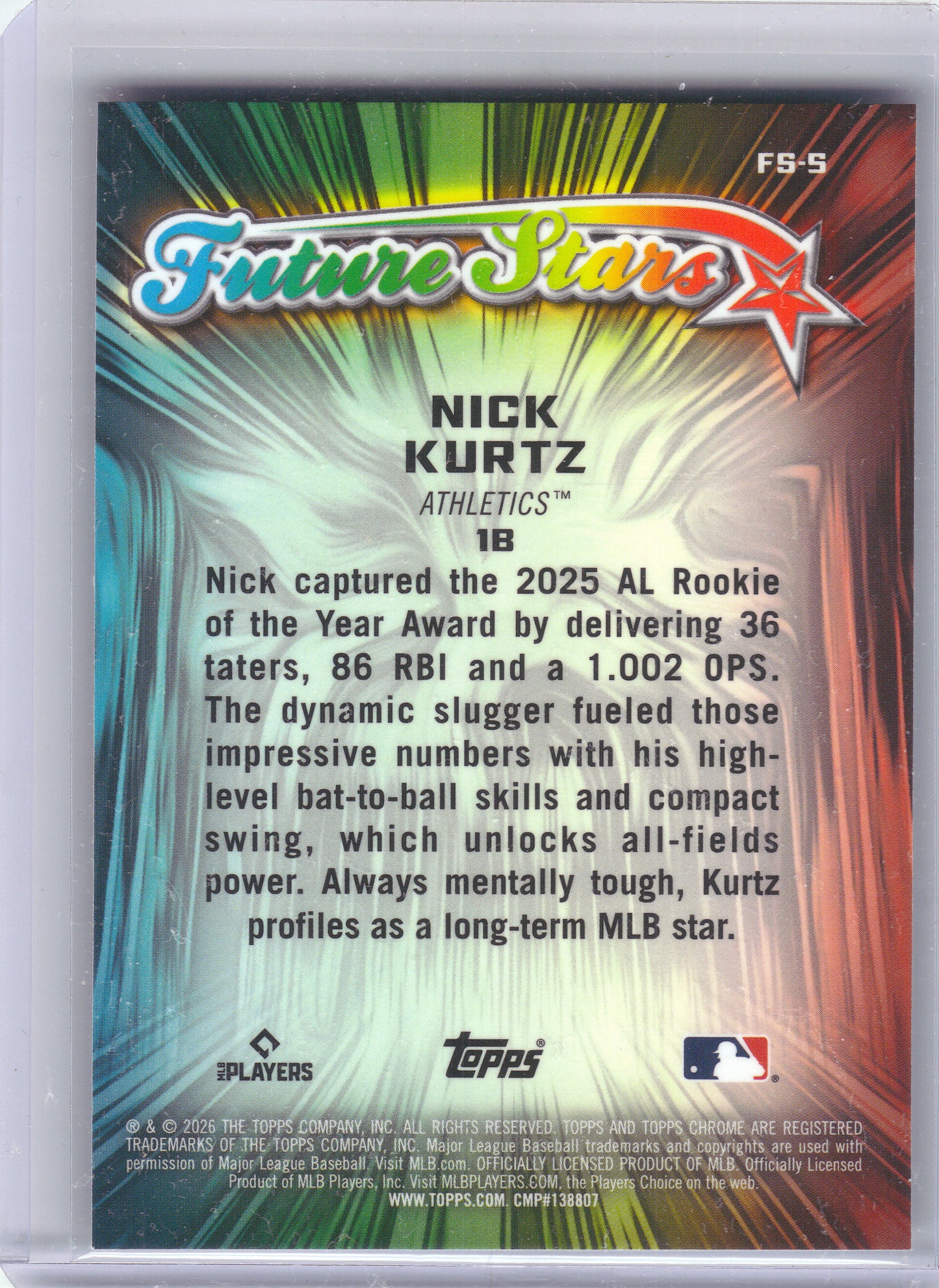 2026 Topps Chrome #FS-5 Nick Kurtz Future Stars Athletics