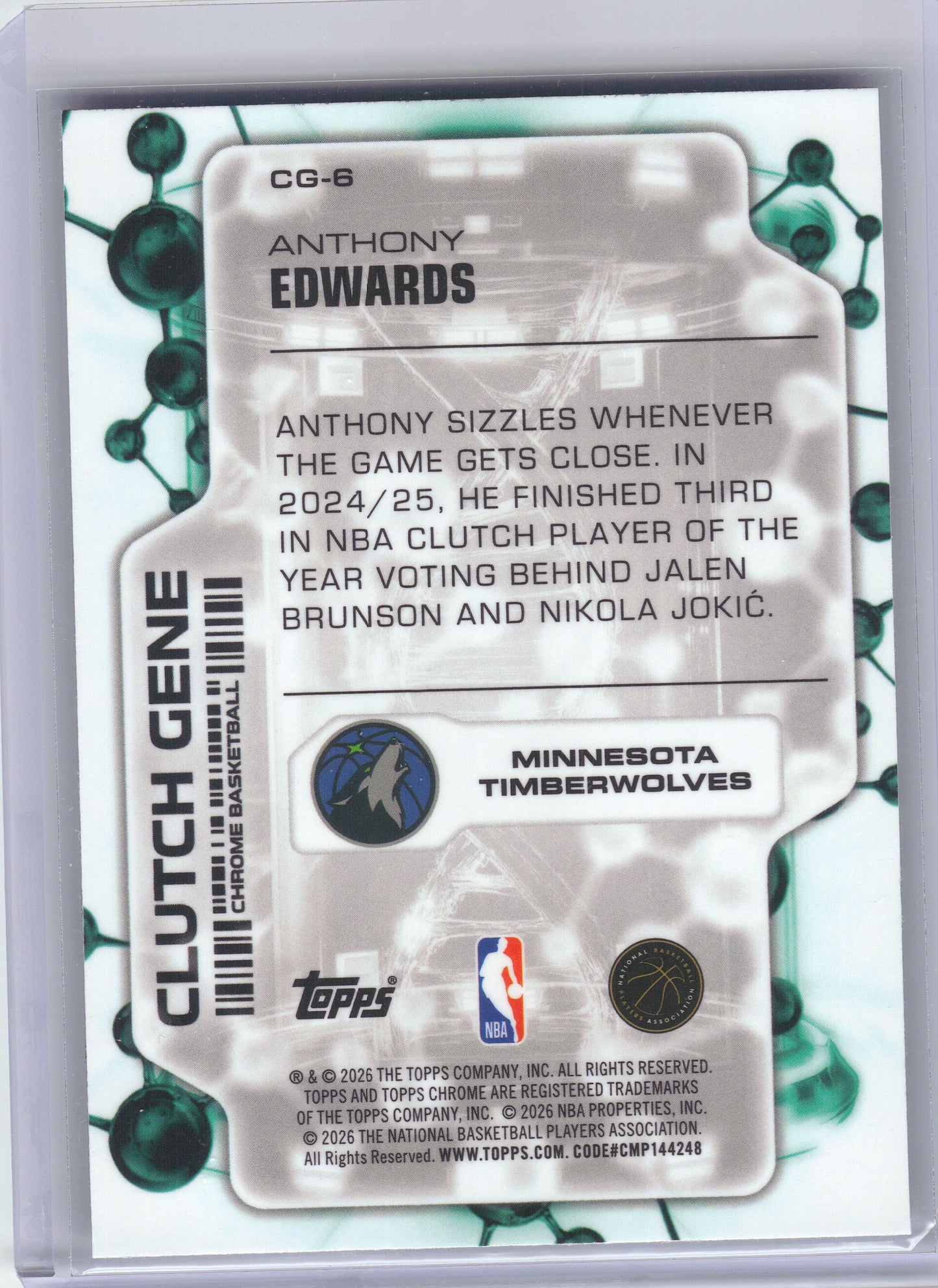 2025-26 Topps Chrome Update #CG-6 Anthony Edwards Clutch Gene Minnesota Timberwolves