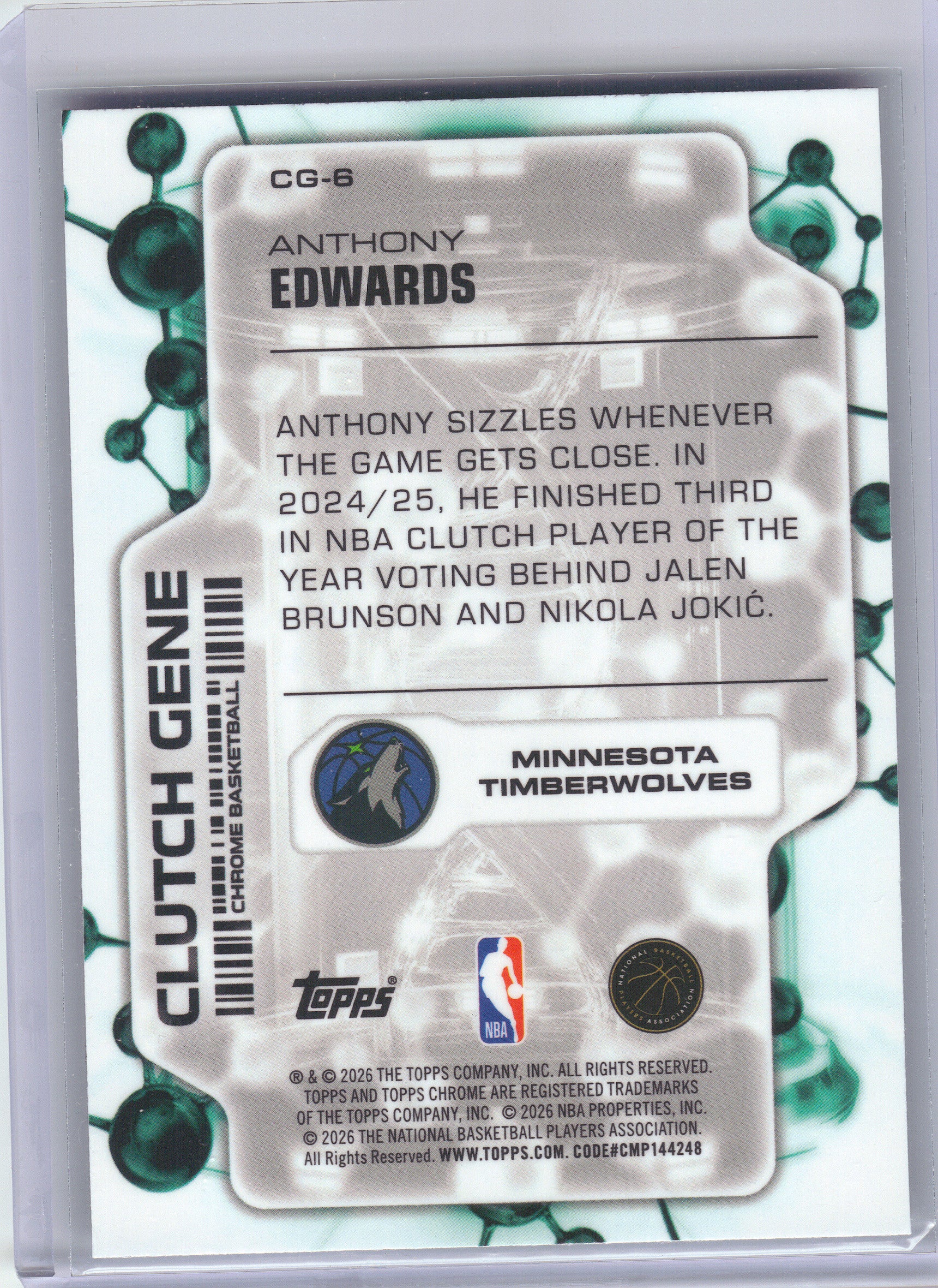 2025-26 Topps Chrome Update #CG-6 Anthony Edwards Clutch Gene Minnesota Timberwolves