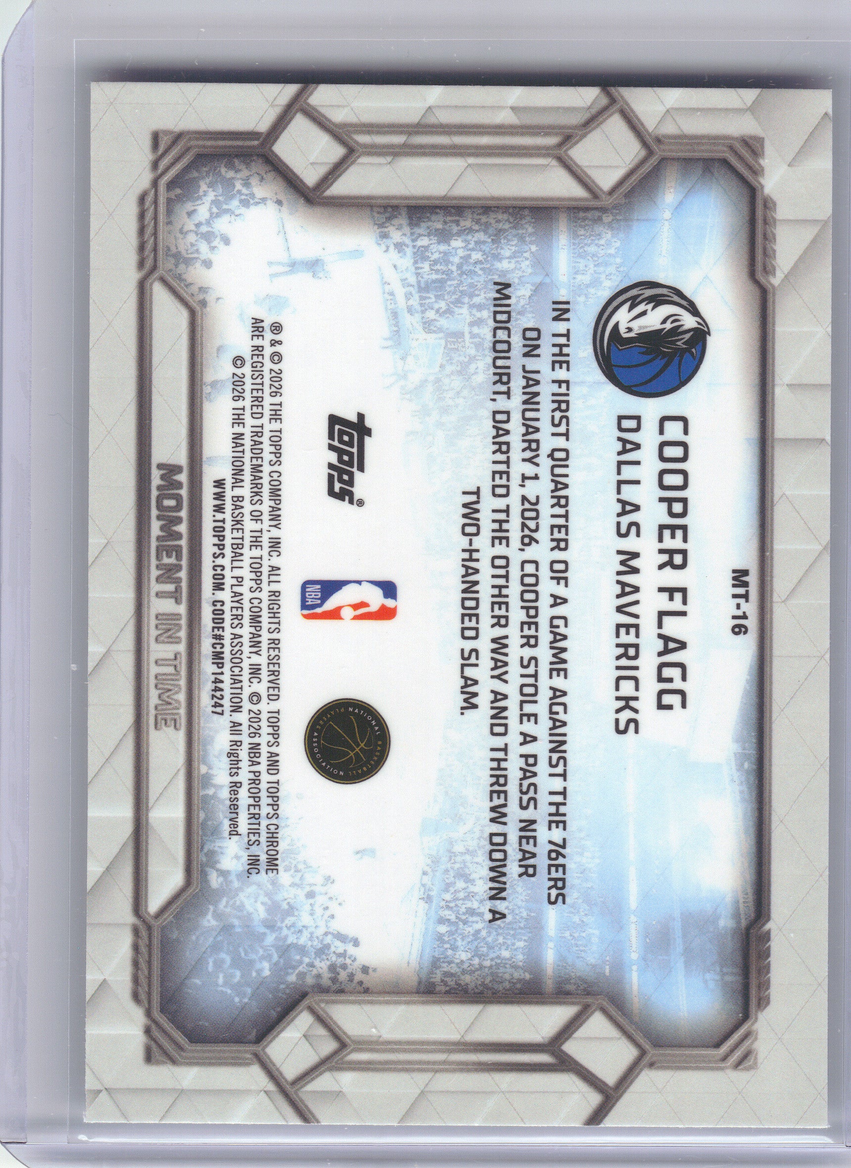 2025-26 Topps Chrome Update #MT-16 Cooper Flagg Moment In Time Dallas Mavericks