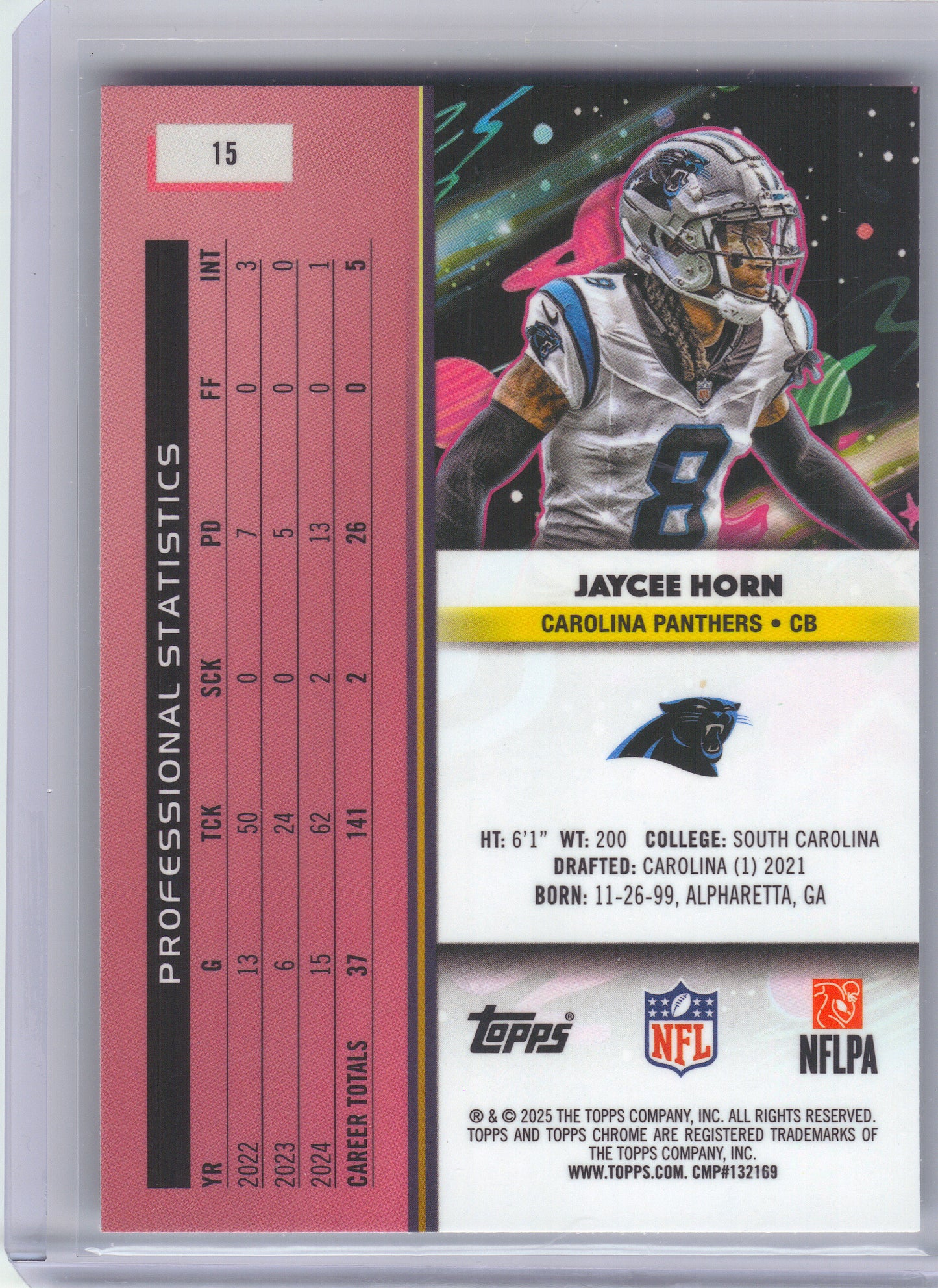 2025 Topps Chrome Cosmic #15 Jaycee Horn Carolina Panthers
