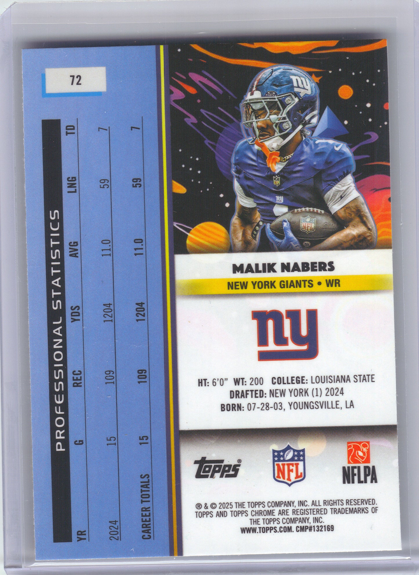 2025 Topps Chrome Cosmic #72 Malik Nabers New York Giants