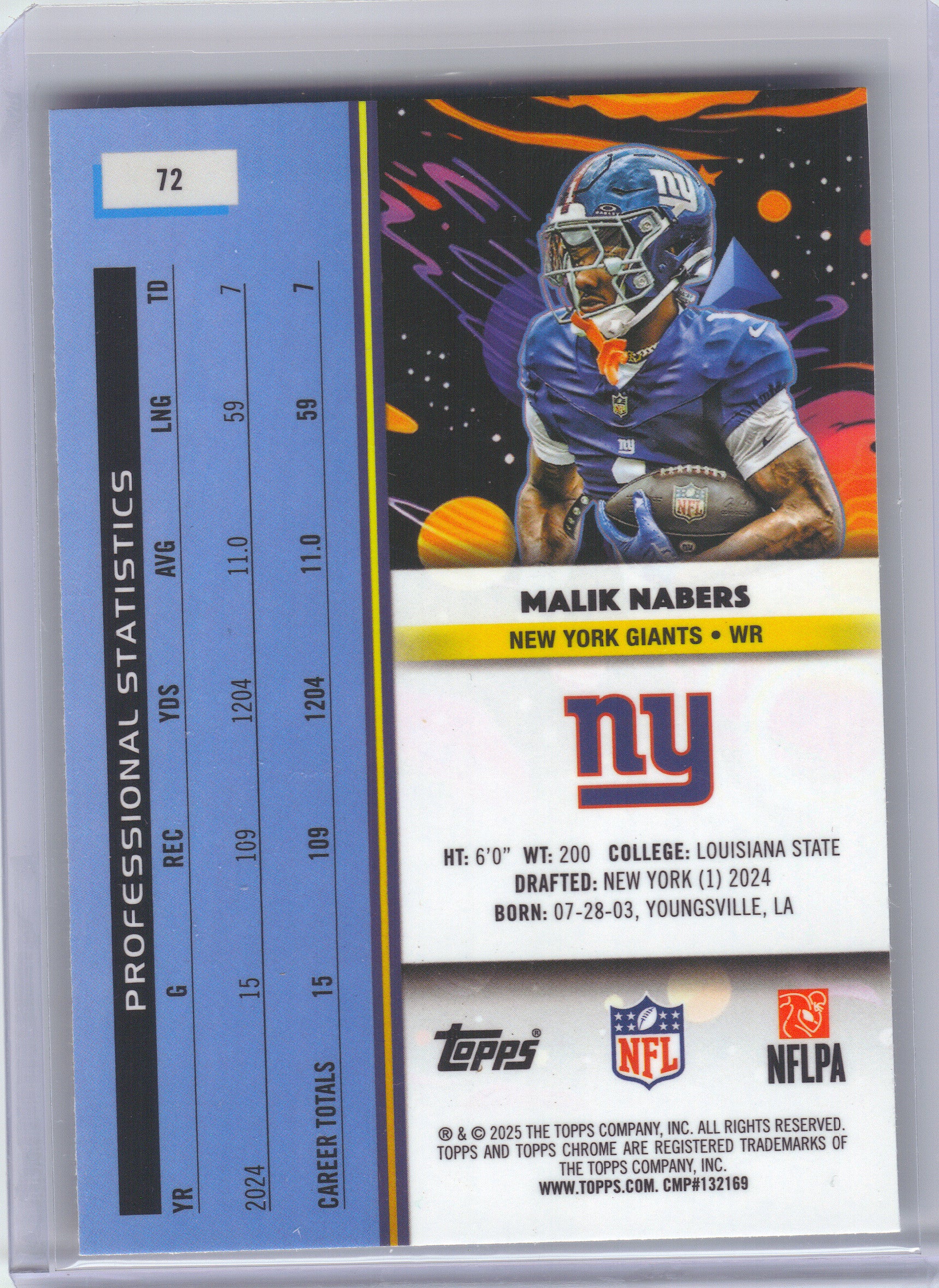 2025 Topps Chrome Cosmic #72 Malik Nabers New York Giants