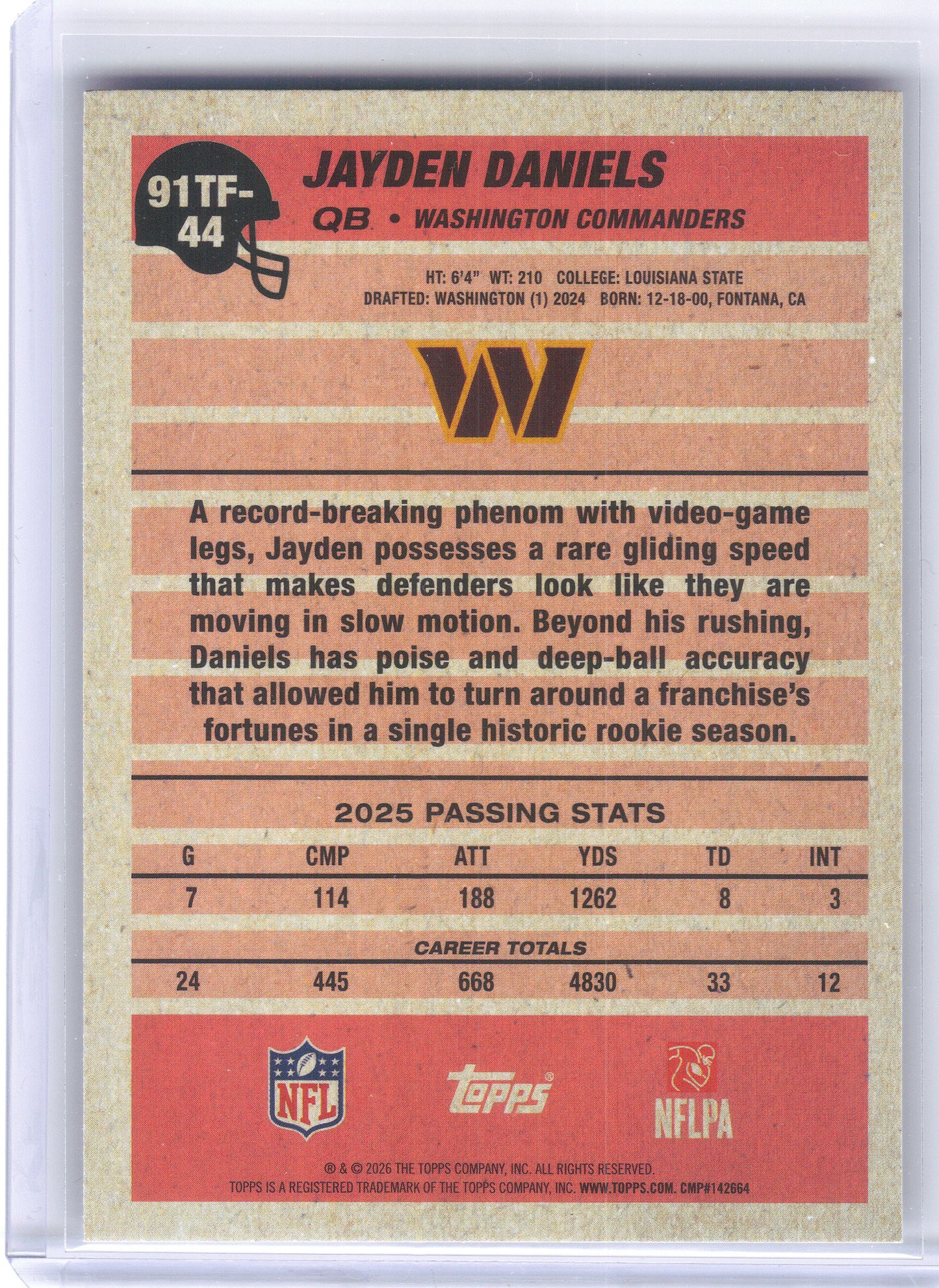 2026 Topps Flagship #91TF-44 Jayden Daniels 1991 Topps Football Crackle Washington Commanders